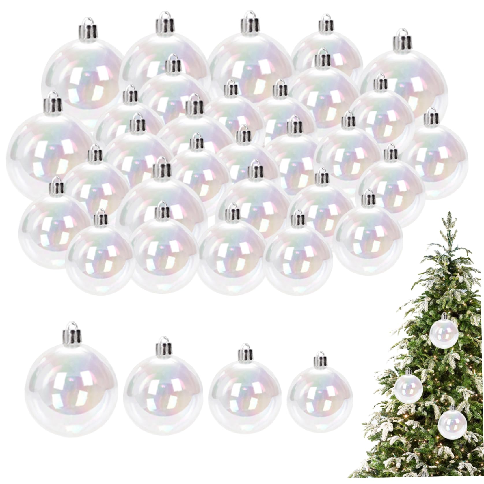 Adornos iridiscentes bolas 30 piezas transparentes de las bolas de Navidad iridiscentes 4 tamaños diferentes colgantes de adornos rellenos para Navidad decoración de la fiesta navideña blanca |.Navid