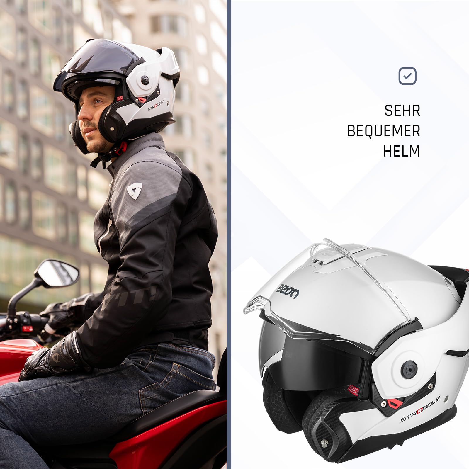 BEON Stradale Motorradhelm - Systemhelm Klapphelme mit Visier und Sonnenblende - Rollerhelm Sonnenblende - Motorrad Helm Damen & Herren - Integralhelm 180° Klappbar - L