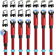 Magnetic Charging Cable [7-Pack 1.6FT/3FT/3FT/3FT/6FT/6FT/10FT] 540° Rotating Magnetic Phone Charger 3 in 1 Magnetic Cable Nylon Braided USB Charger Cable for Micro USB/Type C/iProduct Device-Red