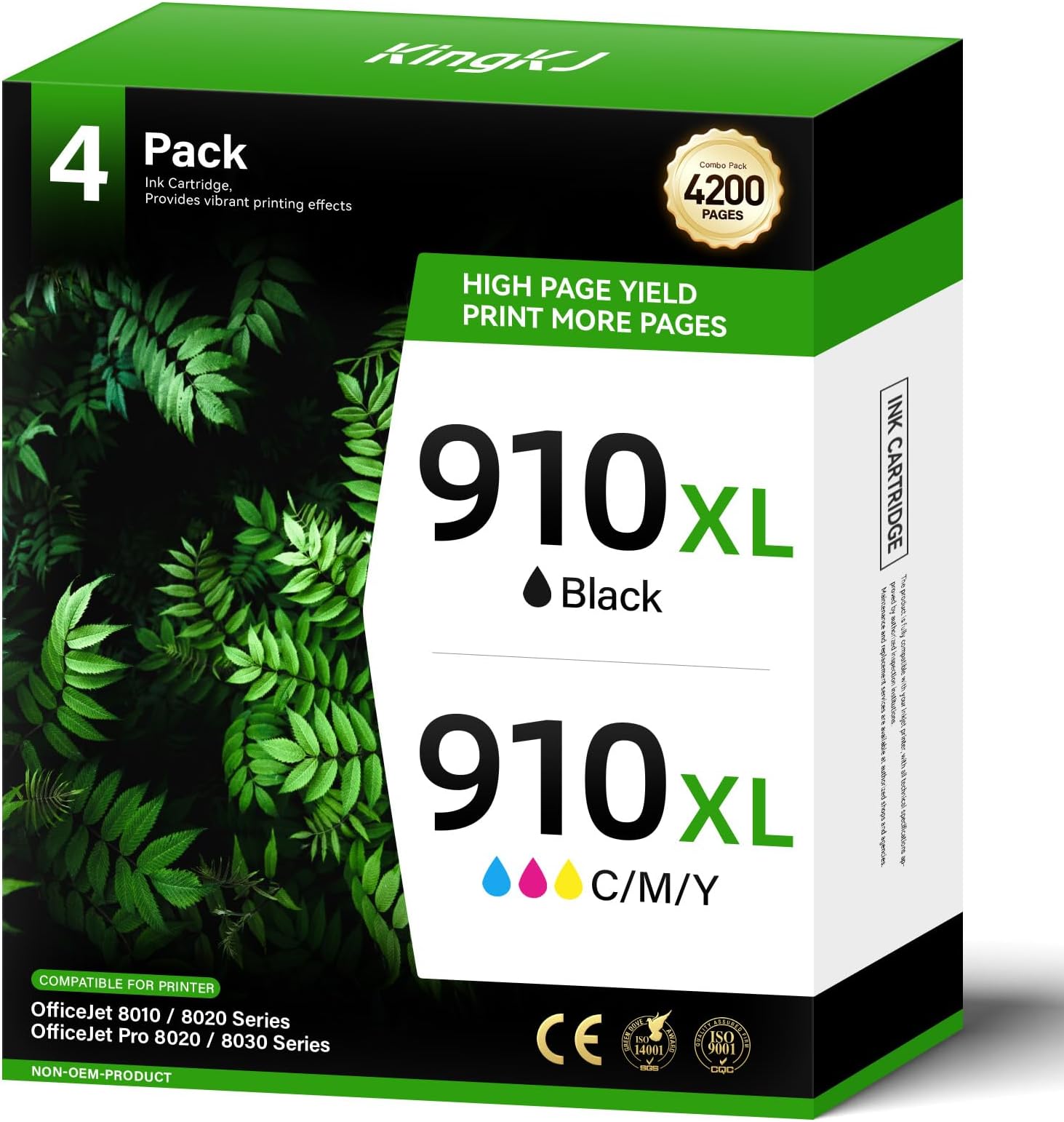 910XL Ink Cartridge High-Yield 4-Pack Replacement for HP Ink 910 910XL Compatible with HP OfficeJet Pro 8020 8024 8025 8028 8030 8035 8010 8012 8015 8018 8022 Printers Black and Color Combo Pack