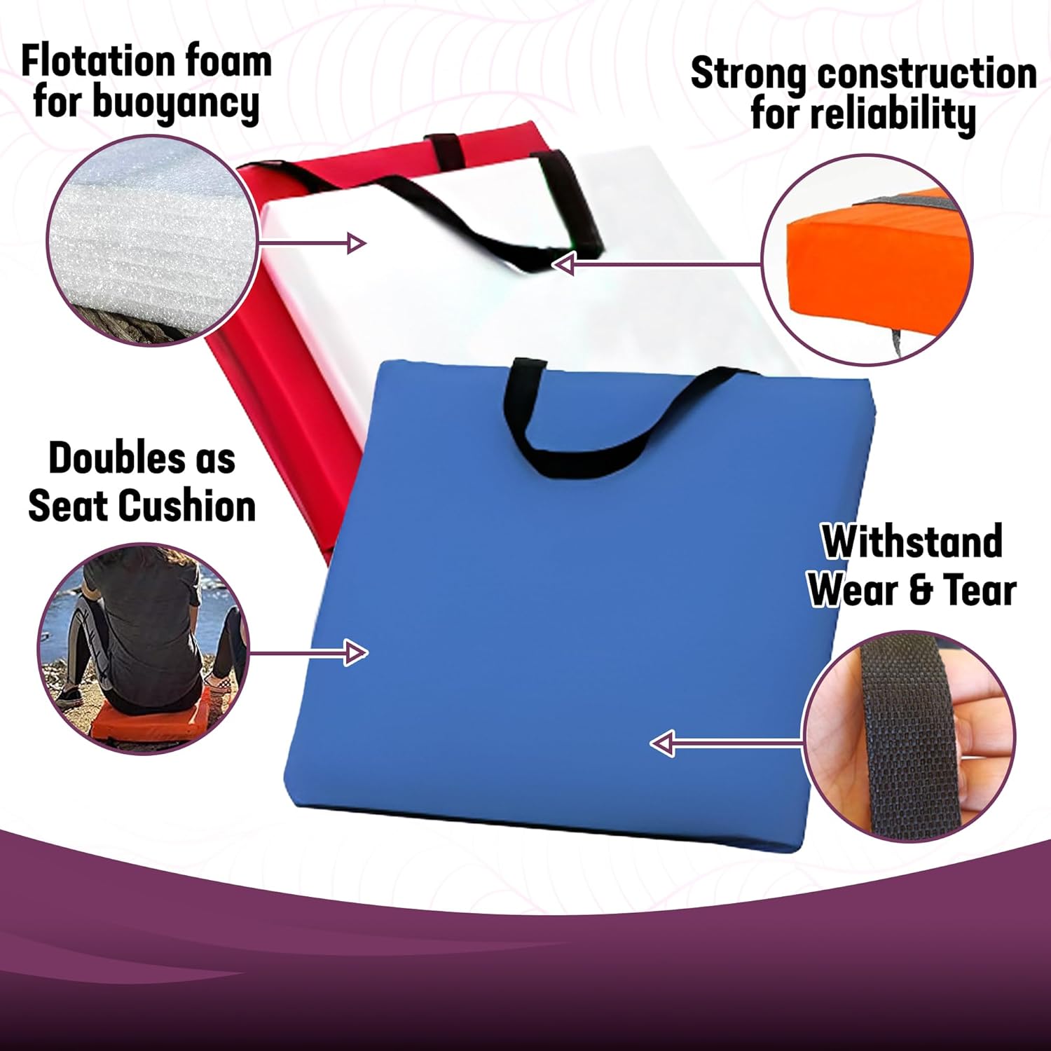 Kemp USA Type IV Throwable Flotation Cushion USCG Approved Boat Safety Throw Cushion with Foam Buoyancy & Nylon Straps for Boating Marine Safety Equipment Royal Blue