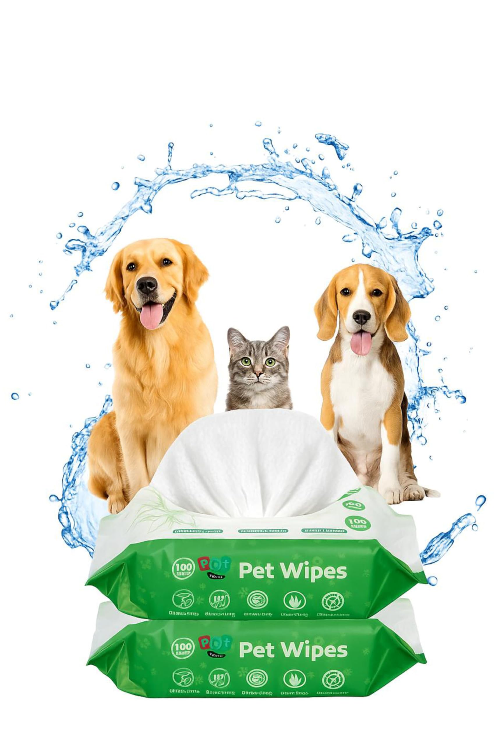 Pet Guru® Dogs & Cats - Toallitas desodorizantes antibacterianas 100 % libres de plástico, biodegradables, multiusos, para mascotas, a base de plantas, sin alcohol (1200 toallitas, sin perfume)
