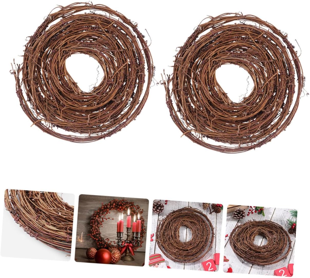 2pcs Natural Rattan Vine Garland DIY Craft Decor for Christmas Hanging Eco-Friendly Twig Wreath Supplies Seasonal Floral Arrangement for Home and Holiday