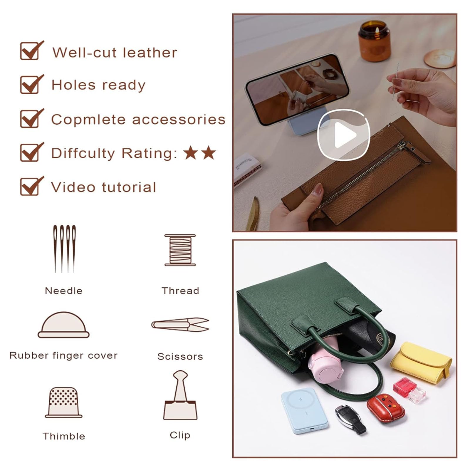 POPSEWING Kit de Bricolage de Mini Sac à Main en Cuir Pleine Fleur, kit de Sac à bandoulière avec kit de Couture pour Femmes, Filles, kit de Sac en Cuir DIY pour POPSEWING Kit de Bricolage de Mini Sac à Main en Cuir Pleine Fleur, kit de Sac à bandoulière avec kit de Couture pour Femmes, Filles, kit de Sac en Cuir DIY pour