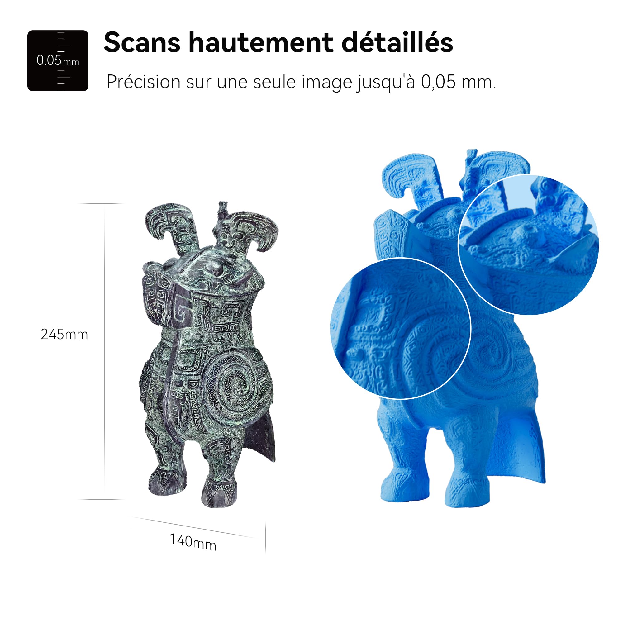 Revopoint POP 3 - Scanner 3D portable pour l'impression 3D Précision de 0,05 mm Vitesse de numérisation de 12-18 FPS Numérisations 3D en couleur complète avec double LED blanche - ADVANCED