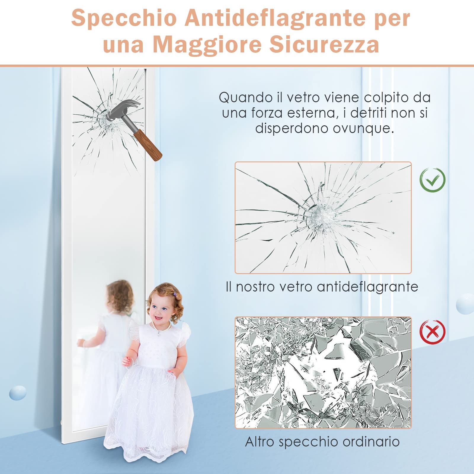 RELAX4LIFE Specchio da Parete a Figura Intera 119 x 33cm, Specchio Rettangolare, da Appendere Sopra la Porta, Specchio Moderno per Camera da Letto, Spogliatoio e Ingresso (Bianco)