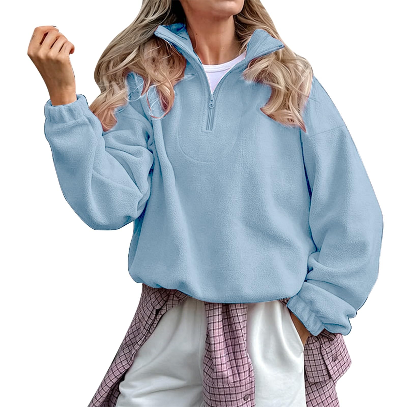 Generico Top Donna Maniche Lunghe Scollo A V - Cotone Donna con Zip