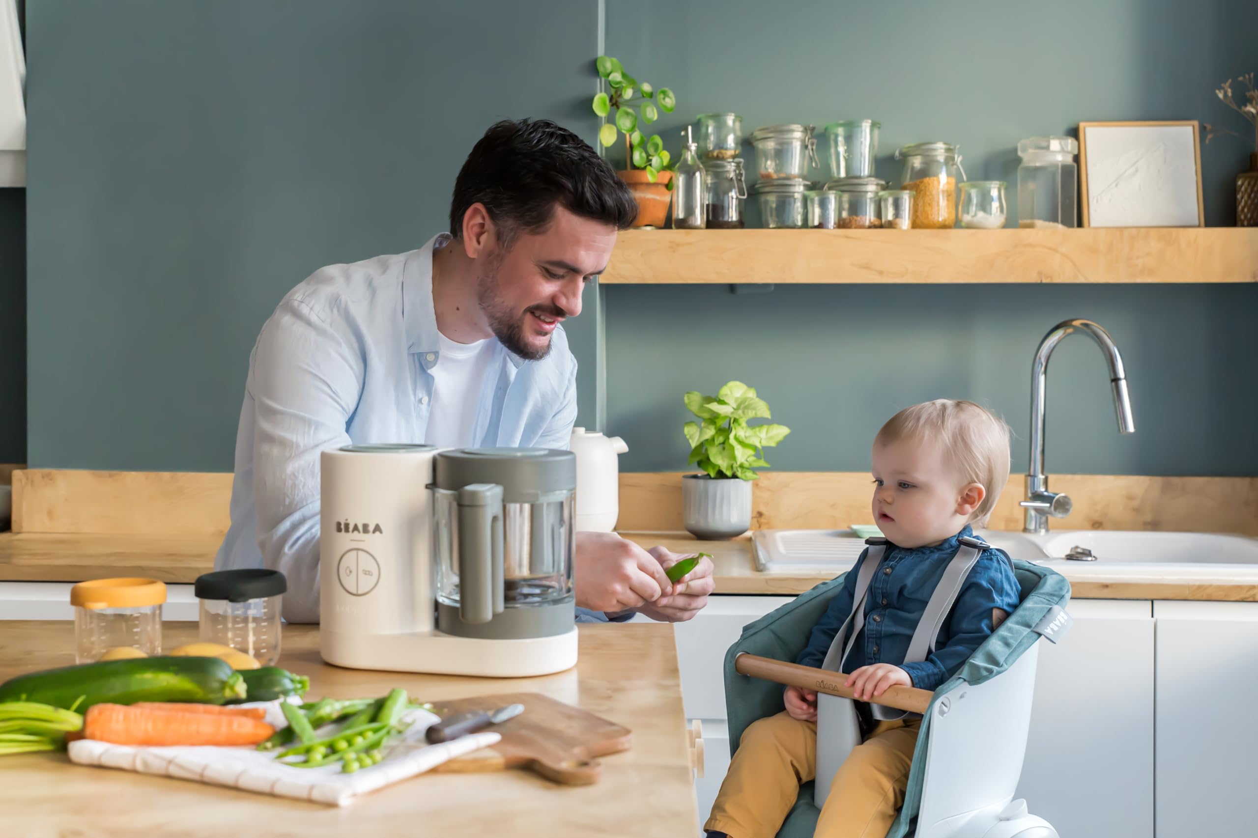 BÉABA Babycook Neo, Robot de cocina infantil, tritura, cocina y cuece al vapor, Rápido en 15 minutos, Recipiente de vidrio y cesta de acero inoxidable, Para Bebés y Niños, Gris/Blanco