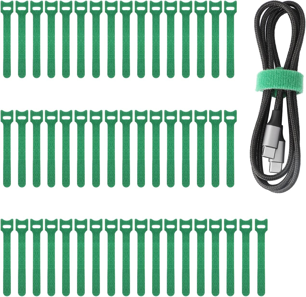 PASOW 50pcs Reusable Fastening Adjustable Cable Ties Wire Management (6 Inch, Green)