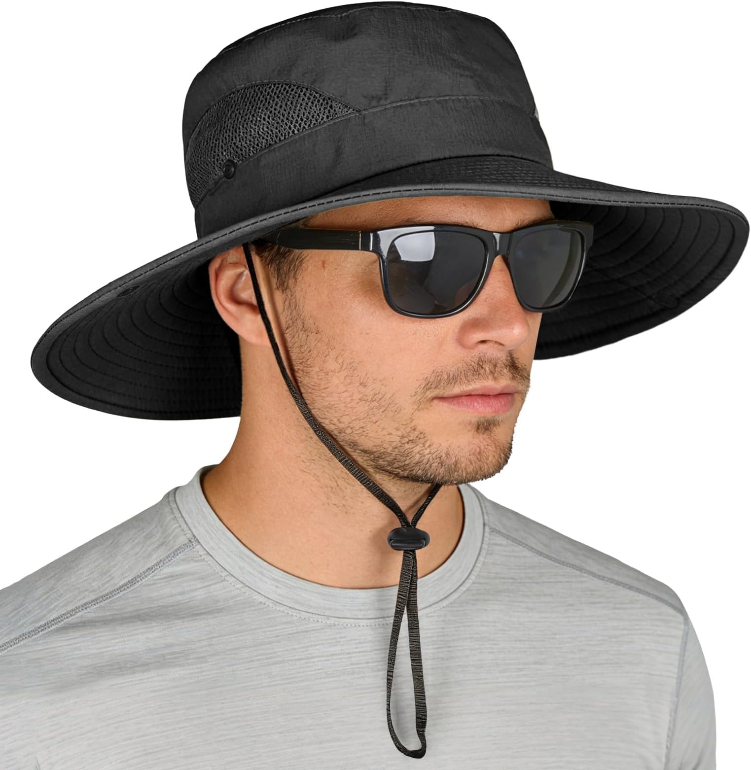 Sun Hats for Men Women, Wide Brim Safari Hats UV Protection UPF50+ Waterproof Boonie Hats for Fishing Hiking Camping