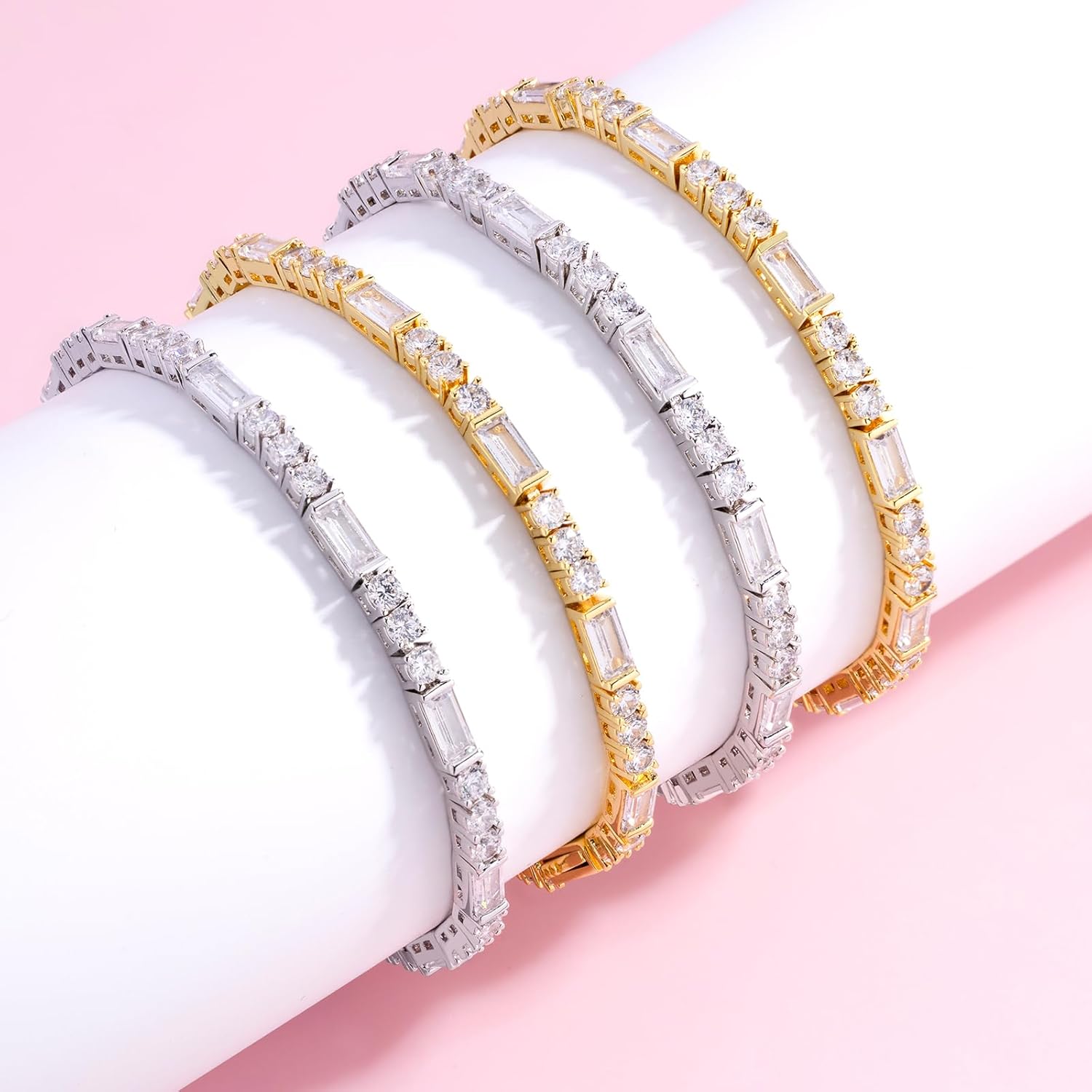 Lulu Mel 14K Gold Plated 3mm Tennis Bracelets For Women, Iced Out Cubic Zirconia Tennis Bracelet Layering Bracelets Trendy Stuff For Ladys - Image 3
