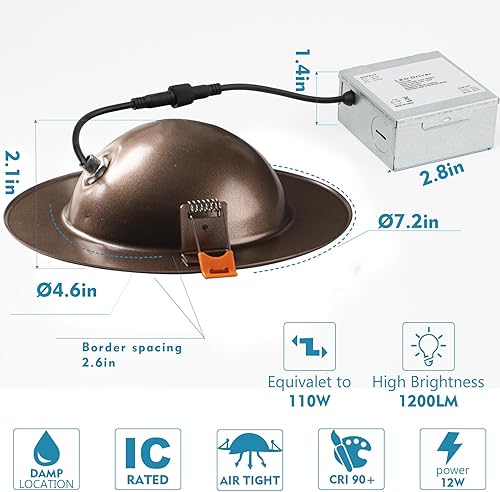 Miniatura 3 de Lightdot Iluminación empotrable con cardán de 6 pulgadas, 12 W  120 W, 1200 lm, súper brillante regulable de 6 pulgadas, luz LED de techo