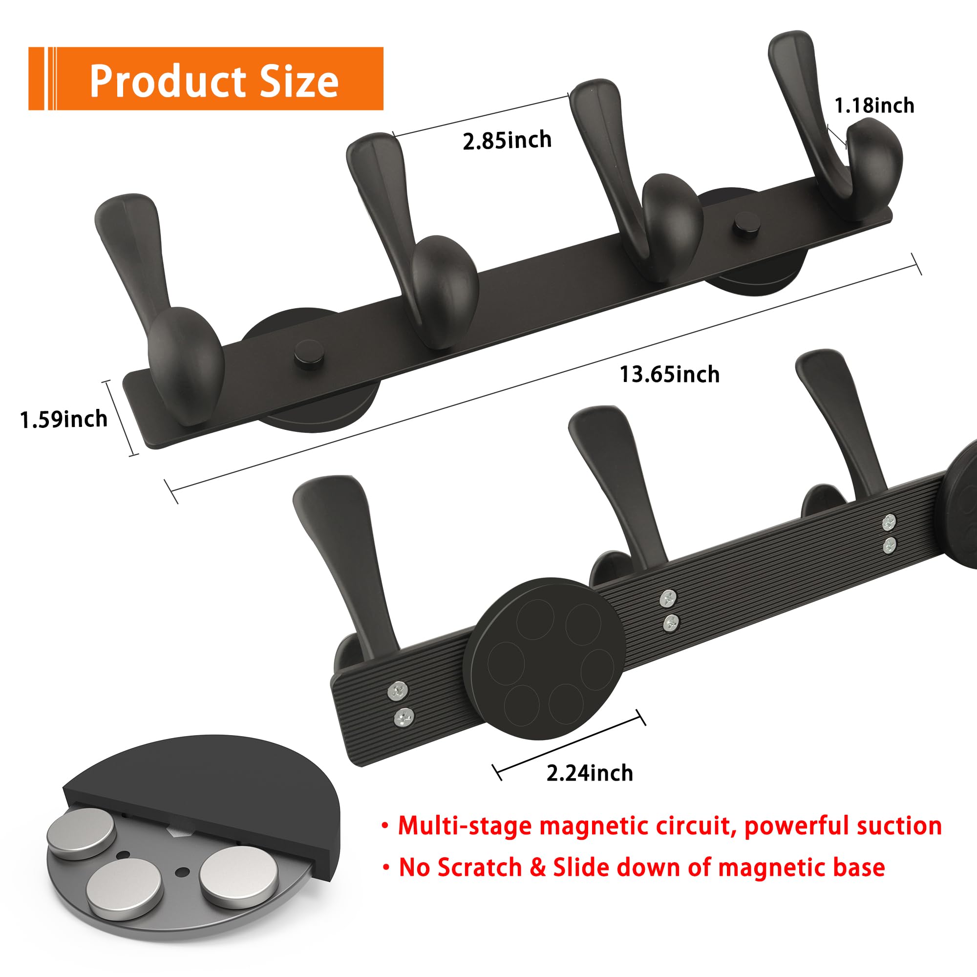 ULIBERMAGNET Strong Magnetic Double Hooks Rack,Heavy Duty Coat Magnetic Rack,Strong Rubber Magnetic Hanger with 4 Hooks for Refrigerator,Metal Cabinet,Hanging Coat, Towel, Bag, Backpack