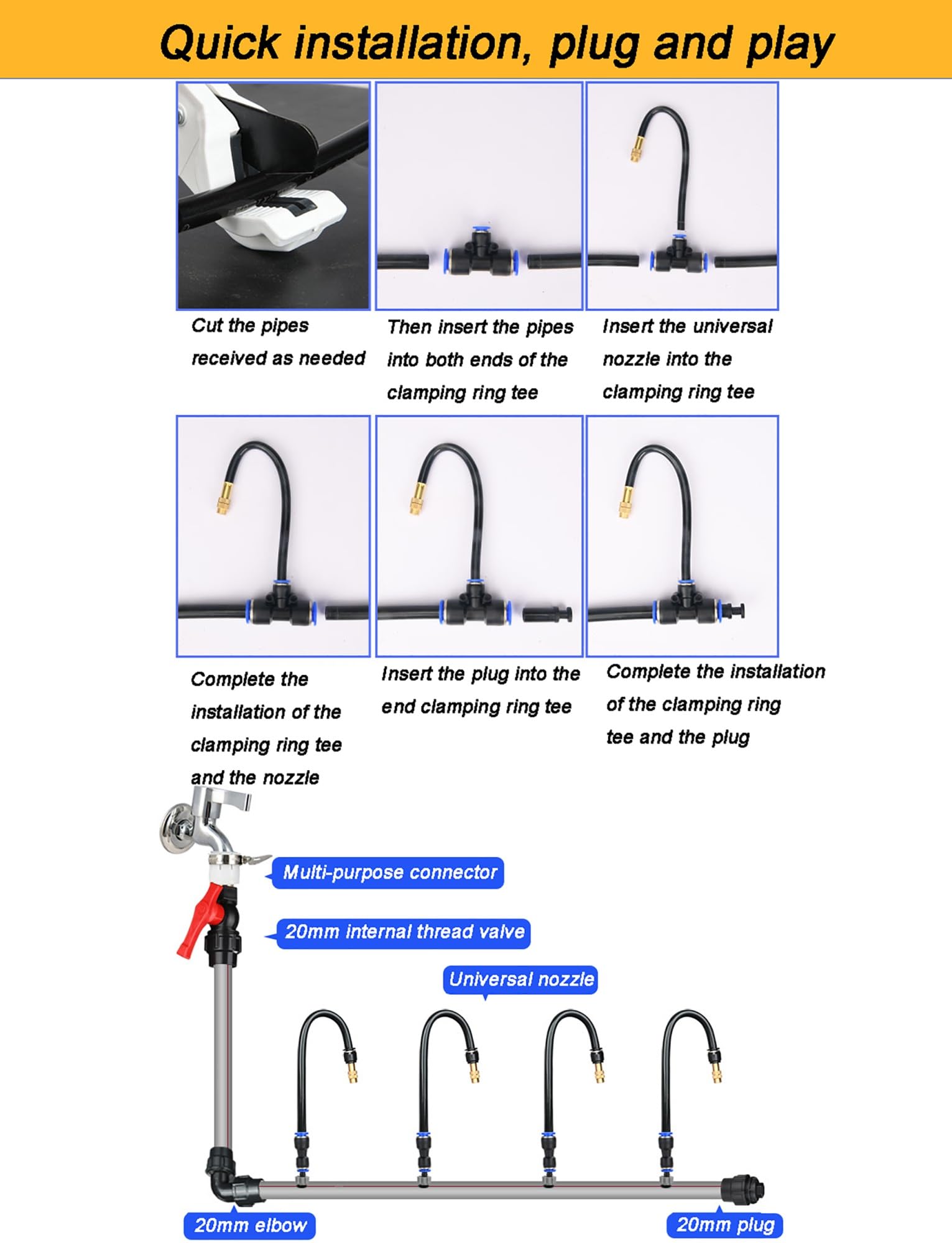 Kit di irrigazione, ugello nebulizzatore regolabile a 360° - Dispositivo di irrigazione automatico for piante da giardino/serra, irrigatore a nebbia rimovibile (facile da collegare)(40meters+40 nozzle