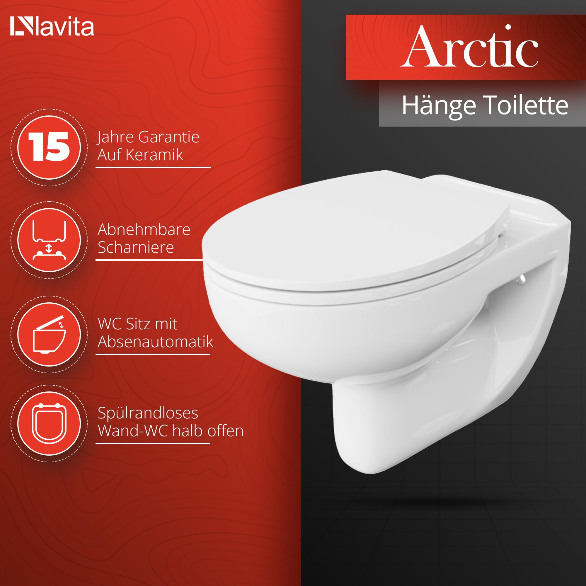 LAVITA Vorwandelement Solido Start + Wand Hänge WC Arctic Weiß Spülrandlos + WC-Sitz SoftClose Verchromter Knopf Komplettset Unterputz Spülkasten Toilette Komplett Sett WC