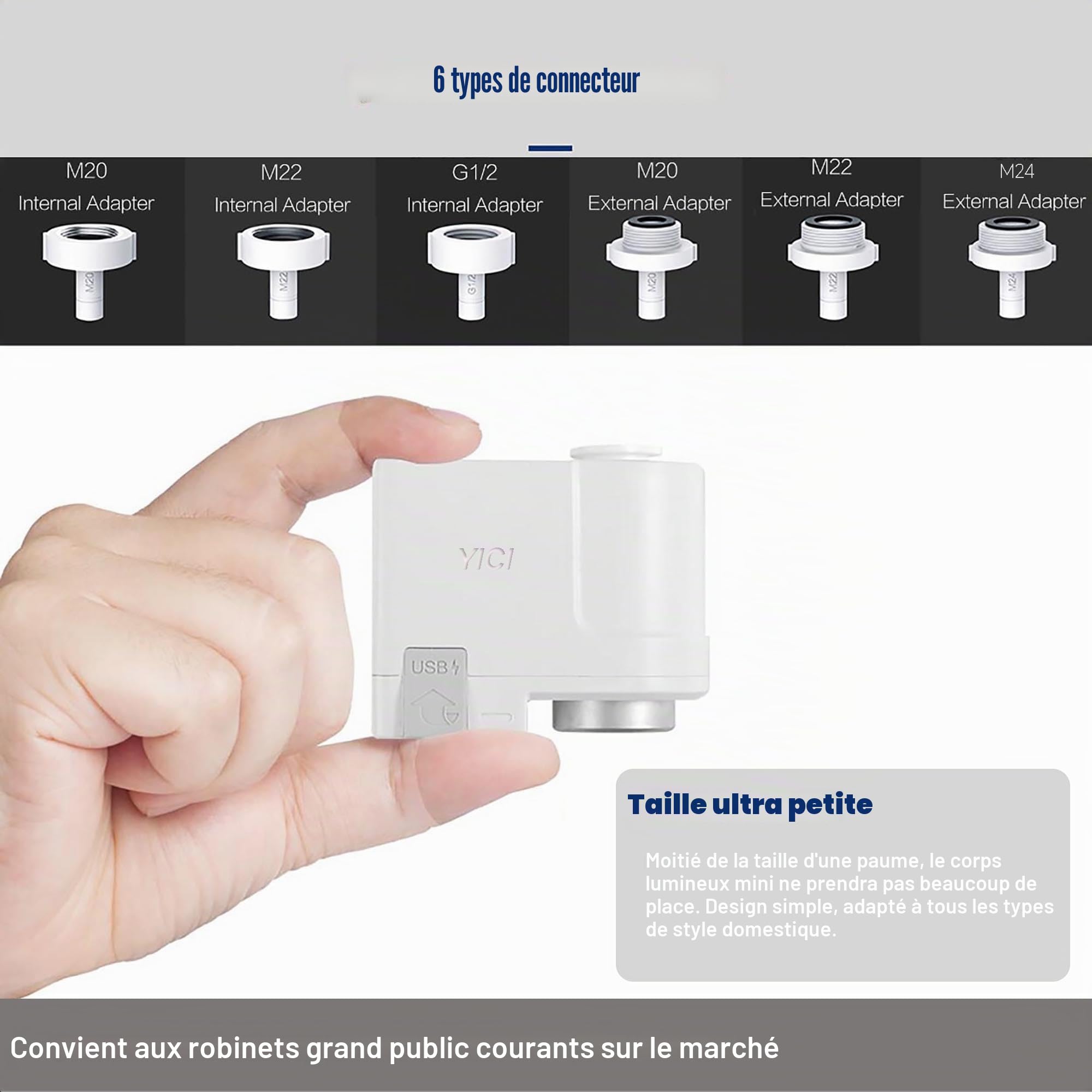 YICI Adaptateur de robinet sans contact Smart Sensor Robinet pour cuisine salle de bain Capteur infrarouge automatique avec protection anti-trop-plein Facile à installer