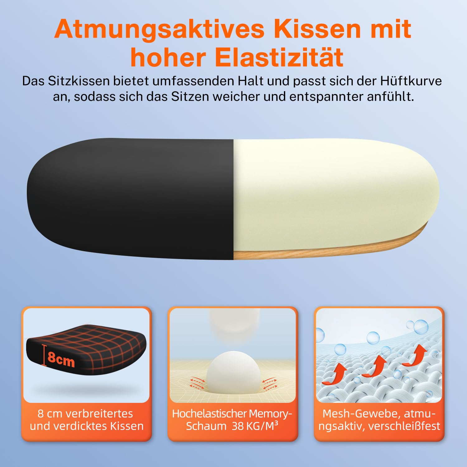 Bürostuhl, Bürostuhl Ergonomisch, Schreibtischstuhl mit Segmentierter Rückenlehne, Adaptiver Lendenstütze und 90°klappbaren Armlehnen, Schreibtischsessel Neigbar bis 135°, Office Chair