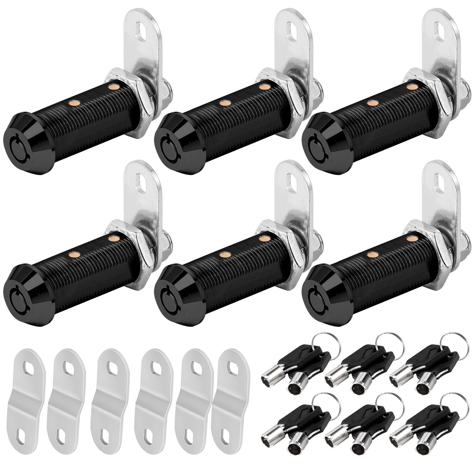 Sissinda Black Cam Locks RV Storage Locks Keyed Alike, 1-1/2” Fits on 1-1/4” Max Door Thickness, RV Compartment Locks for Camper Trailer Cabinet Locks with Keys (Black 1-1/2 Inch 6Pack)