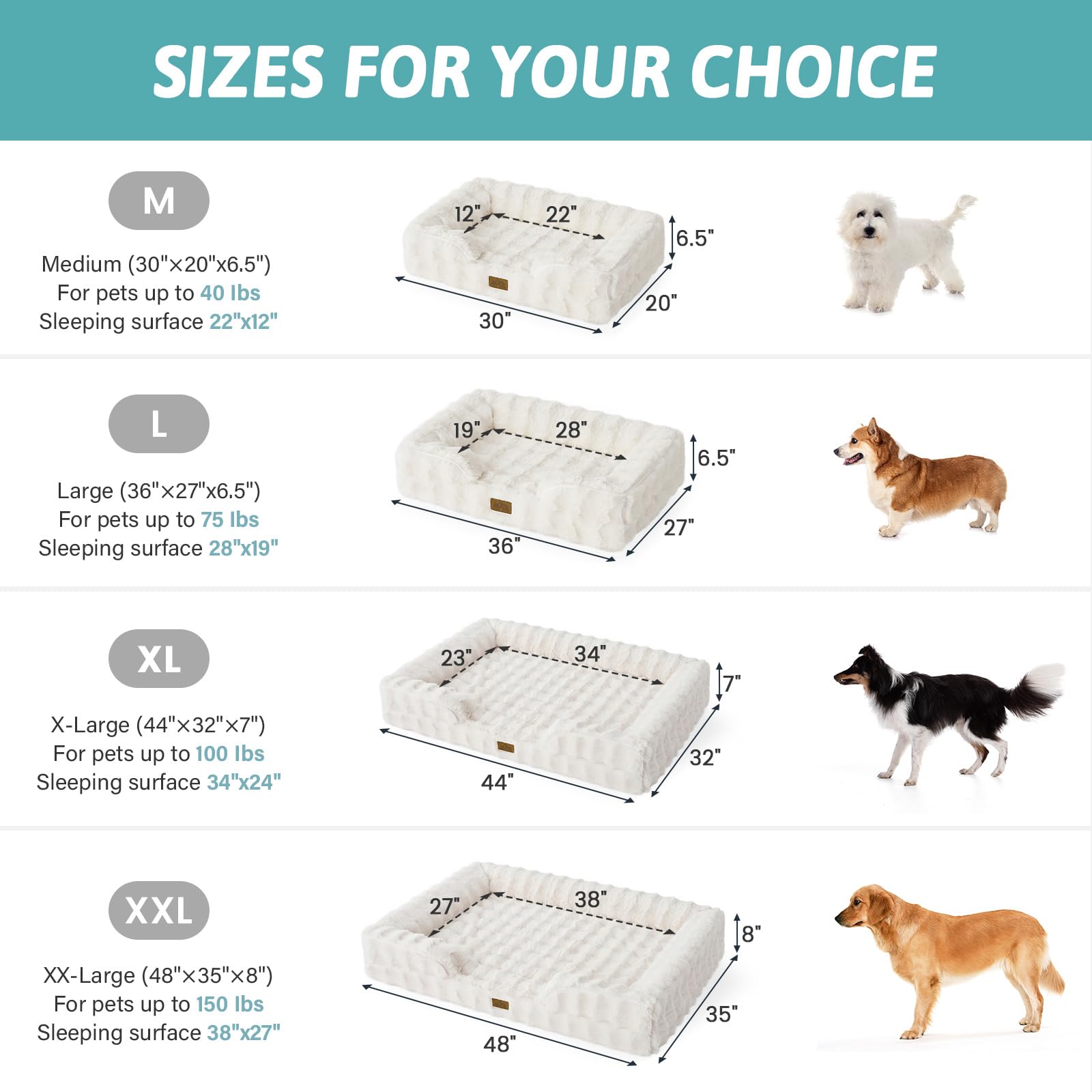 COZY KISS Self Warming Dog Bed for Large Size Dog, Faux Fur Orthopedic Puppy Sofa with Washable Removable Cover, Bolster Orthopedic Egg Crate Foam Bed for Pet Up to 100 lbs, XL 44x32x7 inch, Beige - image 2