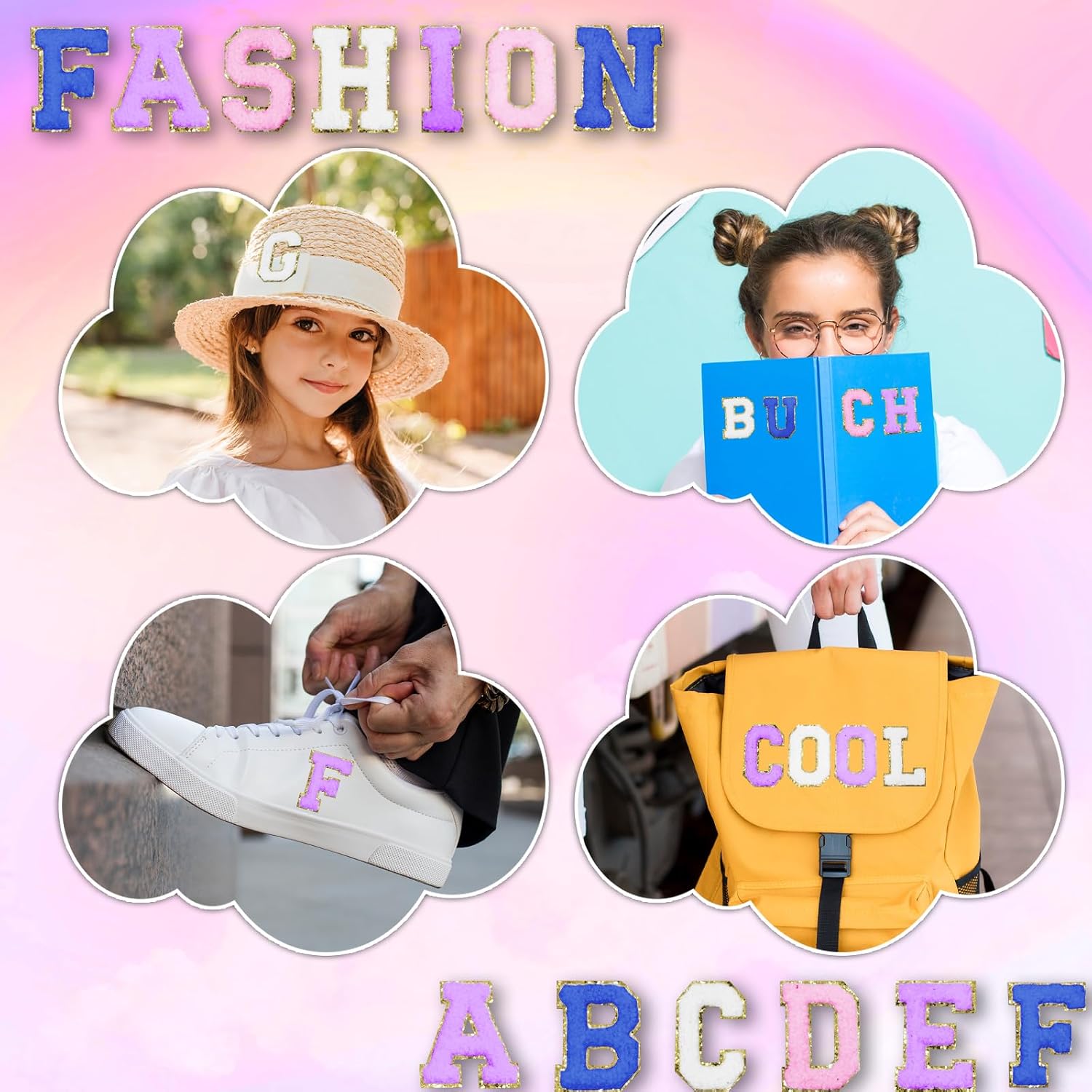 52 Pcs White Chenille Letter Patches A-Z, Self Adhesive Iron on Letters, 2.2 Inch Fuzzy Varsity Alphabet Stickers, Embroidered Applique Stick On Sew On for Clothes, Hats, Backpacks, Jeans, DIY Crafts