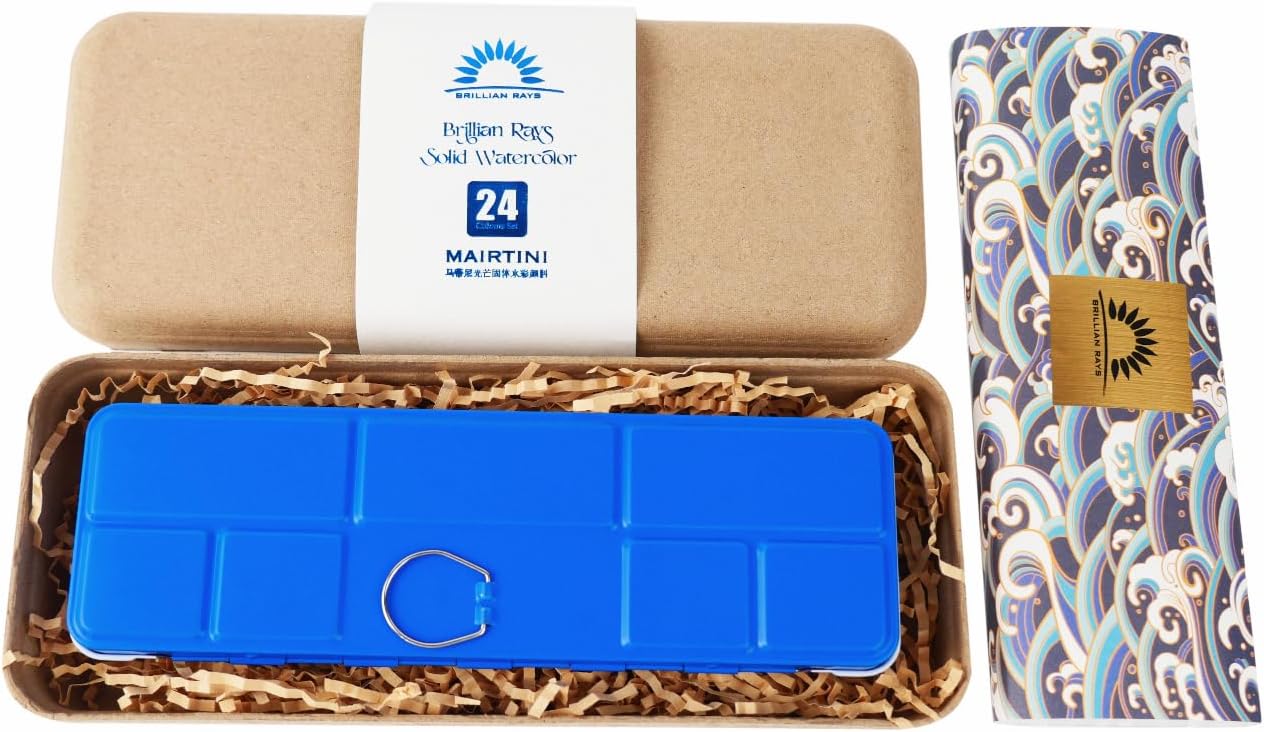 Mairtini Academy Grade Brilliant Series“Oriental Charm” Half-pan Solid Watercolor Paint 24 Colors Set with Blue Iron Case