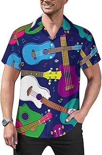 Hawaiian Beginner Ukulele Mens Shirts Hawaiian Short Sleeved Cuban Collar Graphic Tees Tops
