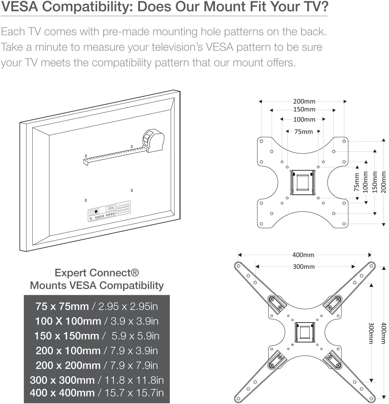 Uр Tо 50% оƒƒ Expert Connect | TV Wall Mount Bracket | 28-55” | Full Motion Articulating | Swivel & Rotation Adjustment | Max VESA 400x400mm | for LED, LCD, OLED and Flat Screen TVs up to 55 Lbs