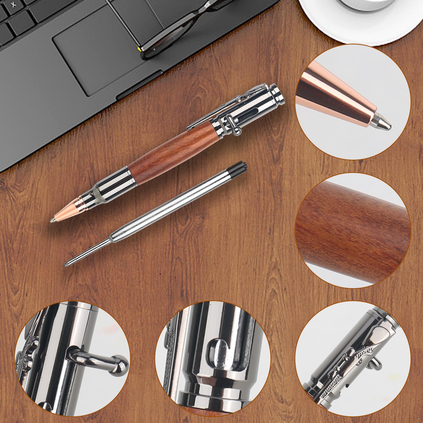 Penna A Sfera In Metallo Bolt Action - AUAUY Ricaricabile, Con 5 Ricariche, Nero - Foto 10