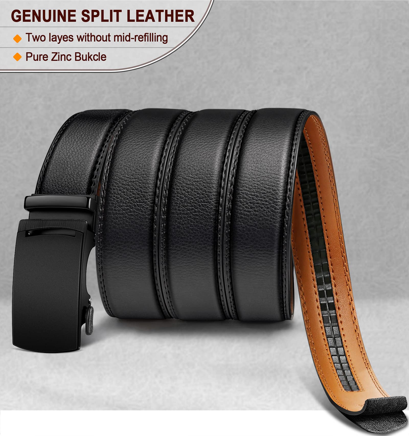 KEMISANT Cintura Uomo, Cintura Pelle con Chiusura Automatica a Cricchetto per Tailleur,Larghezza 35 mm,Taglia Regolata