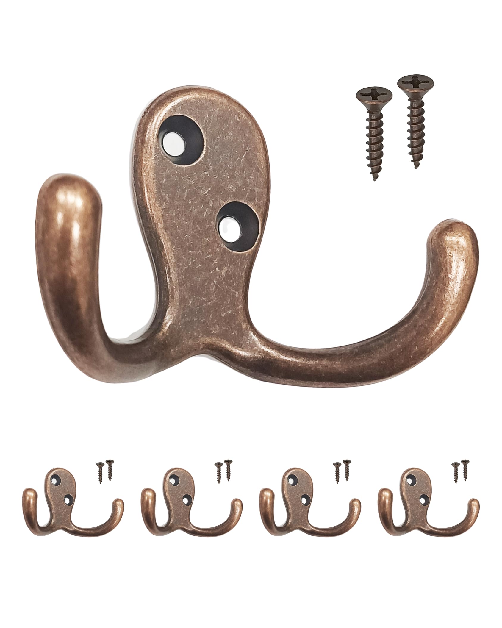 Double Robe Hook 5 Pack Antique Copper with Screws Coat Hat Bag