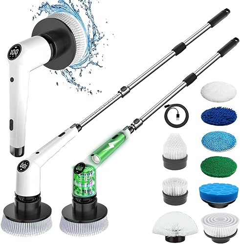 MGLSDeet Cepillo de limpieza eléctrico recargable con 9 cabezales de cepillo reemplazables, limpiador eléctrico inalámbrico y portátil, limpiador de