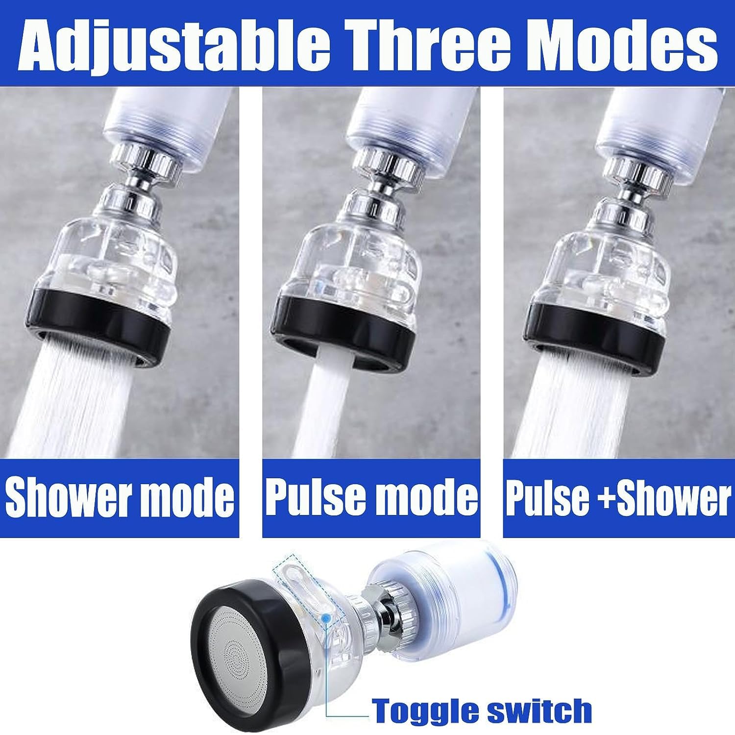 360° Swivel Sink Faucet Filter with 2 Filter Elements Water Purifier with Adjustable 3 Mode Splash-Proof Faucet Booster Filter Kitchen Tap Faucet Extender Faucet Sprayer Tap Aerator Water Saving - Image 4