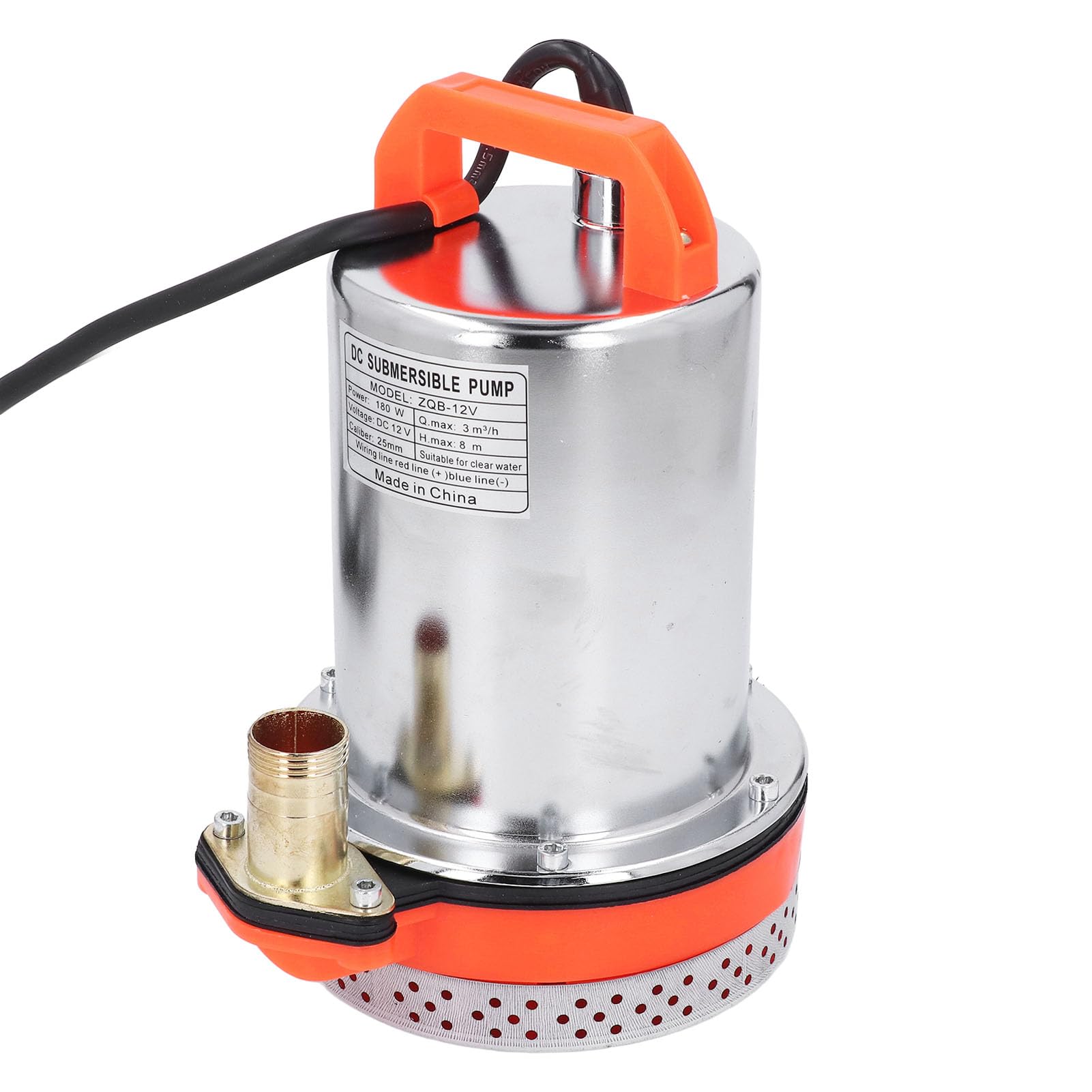 Bomba sumergible solar de 12 V, 180 W con salida de 1 pulgada y elevación de 8 m, construcción de acero inoxidable, cableado de cobre, diseño coaxial para riego