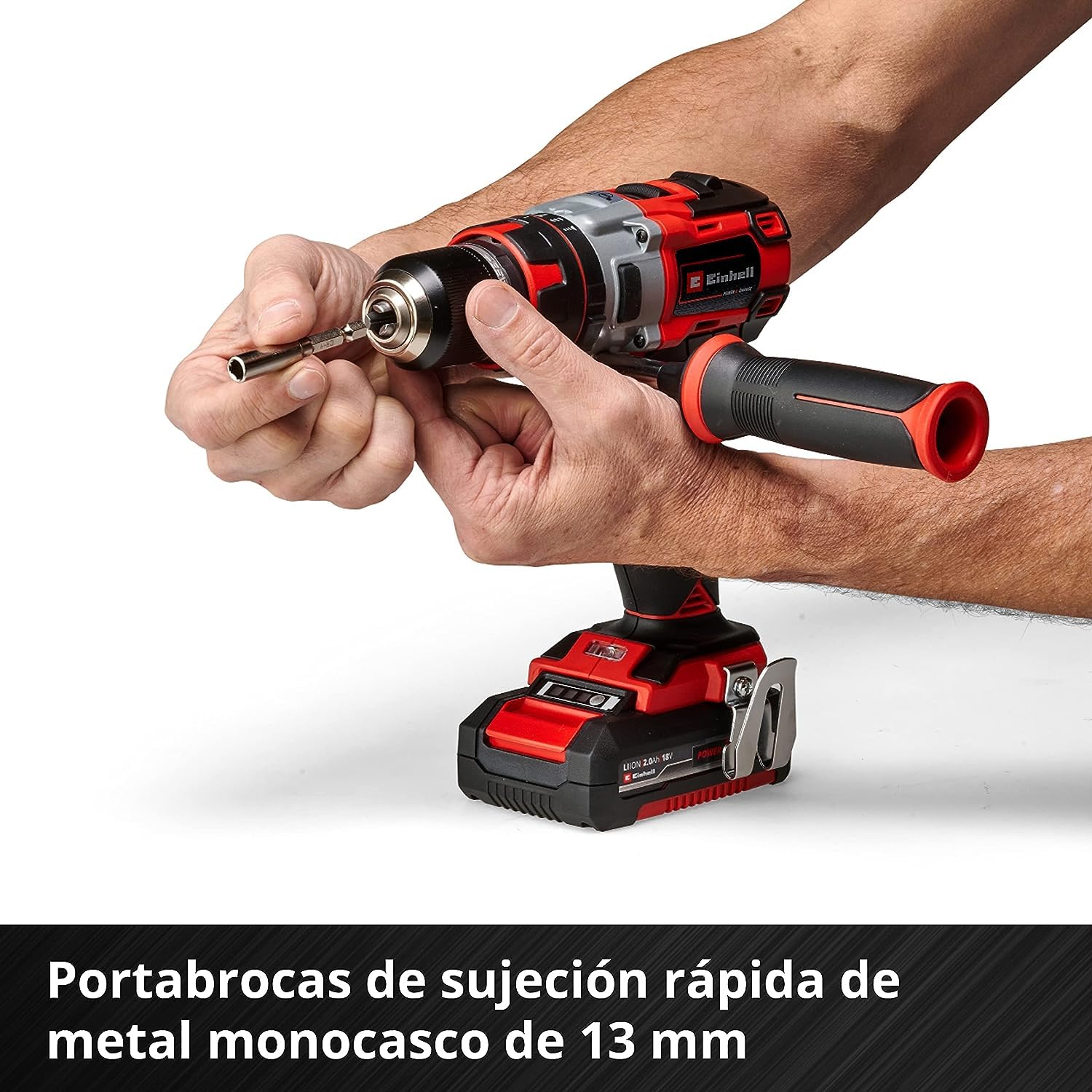 Einhell Atornillador inalámbrico TE-CD 18 Li-i Brushless Power X-Change (con función de impacto, Li-Ion, 18 V, 2 velocidades, 60 Nm, luz LED, maletín, incl. 2 baterías de 2,0 Ah y cargador)