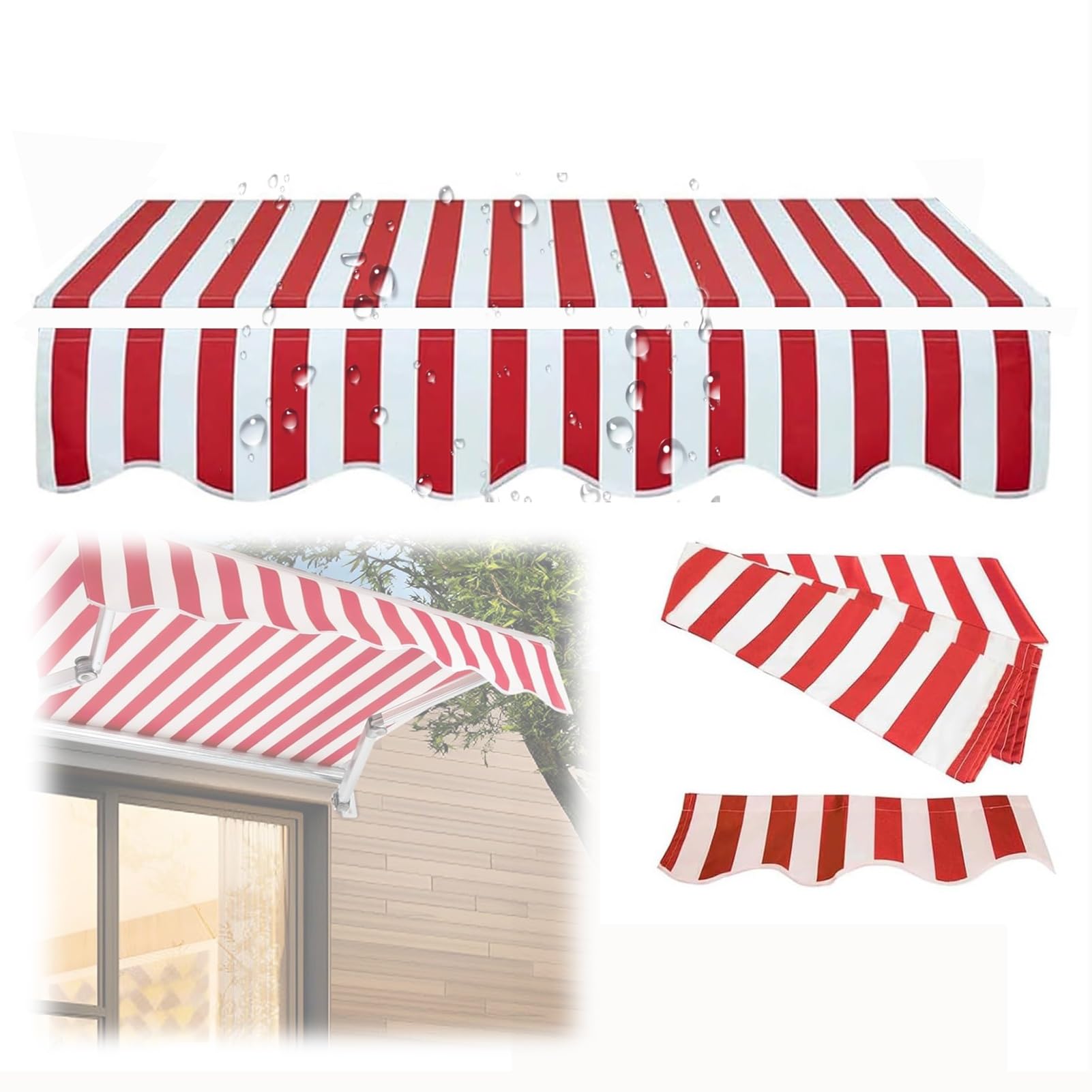 Odporna na promieniowanie UV zapasowa tkanina markizy, poliester, do patio, tarasu i ogrodu, łatwa instalacja i konserwacja (5 x 2,0 m)