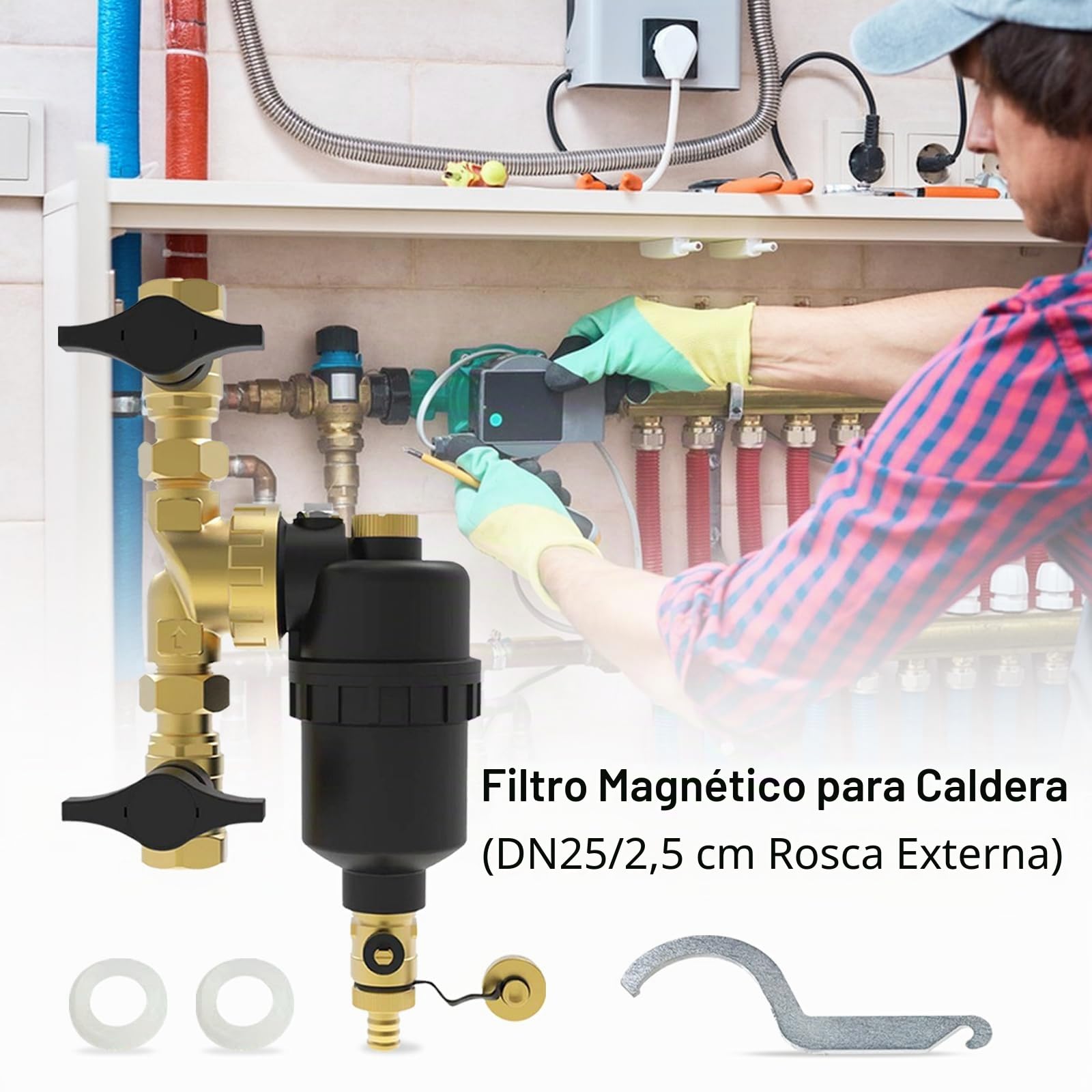 Separador Magnético De Lodos Dn 25, Filtro Magnético De 1″ Con Válvulas De Cierre Para Sistemas De Calefacción Colector De Suciedad Y PartíCulas Metálicas