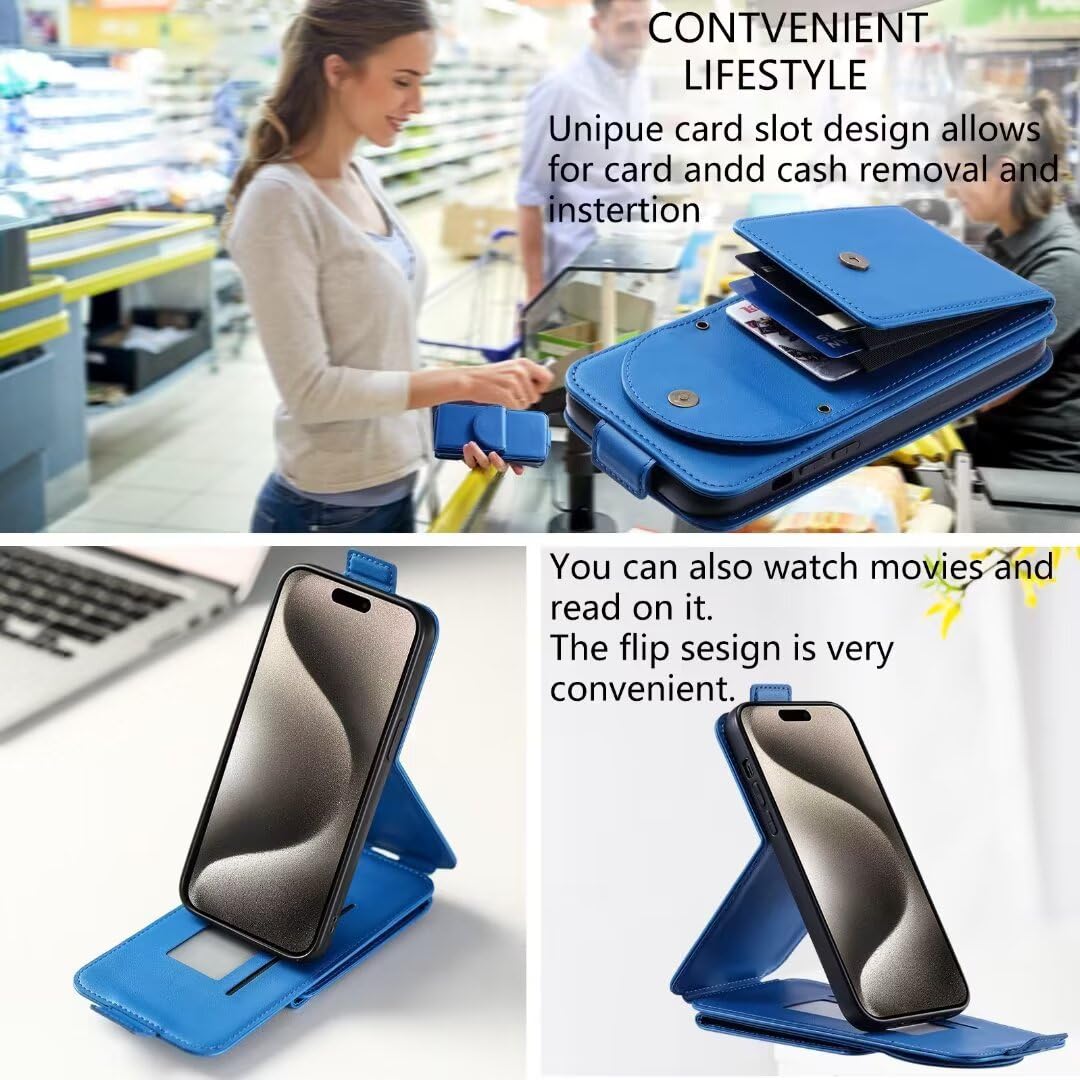 Handykette für Samsung Galaxy M55 Hülle Necklace Leder Handyhülle für Samsung Galaxy M55 Handytasche Flip Schutzhülle für Samsung M55 Hülle Klappbar Lederhülle Standfunktion klapphülle blau