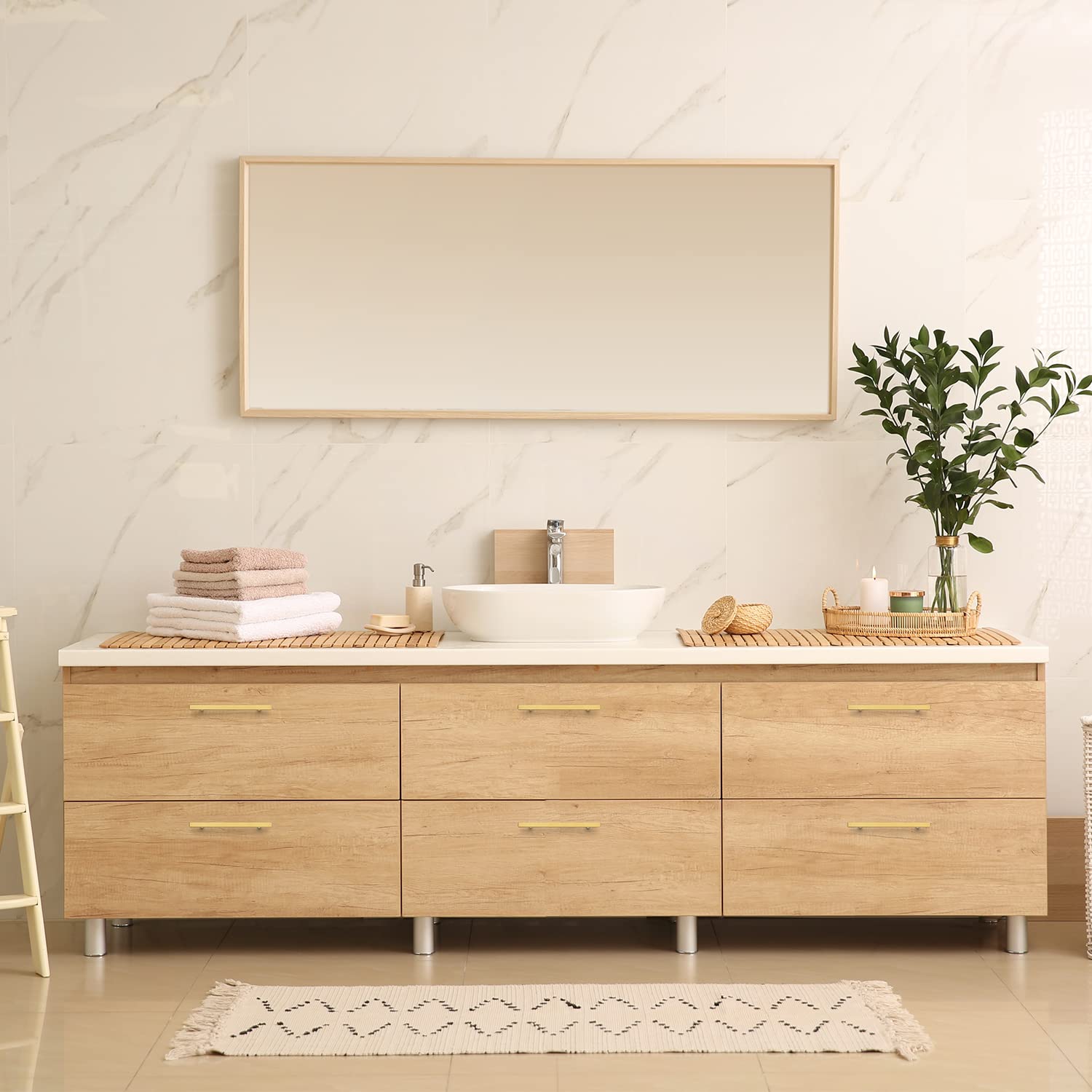 Ravinte 20 Pack Gold Cabinet Handles 6-3/8 Inch Brushed Brass Square Cabinet Pulls Gold Hardware for Kitchen Cabinets - 8-4/5 Inch Total Length