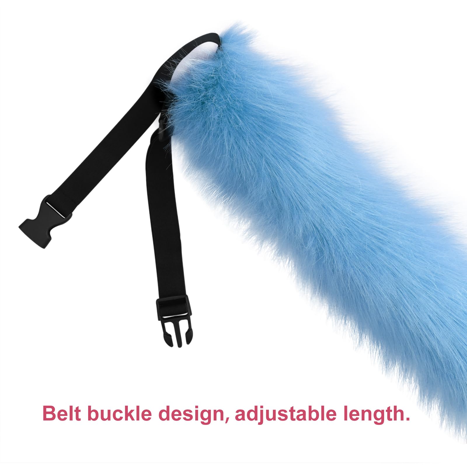 DRESHOW Fox Faux Fur Tail Cat Ears Headband Halloween Party Costume Neck choker Cosplay Set for Women, Faux Tail Set-17 Blue & White - Image 6