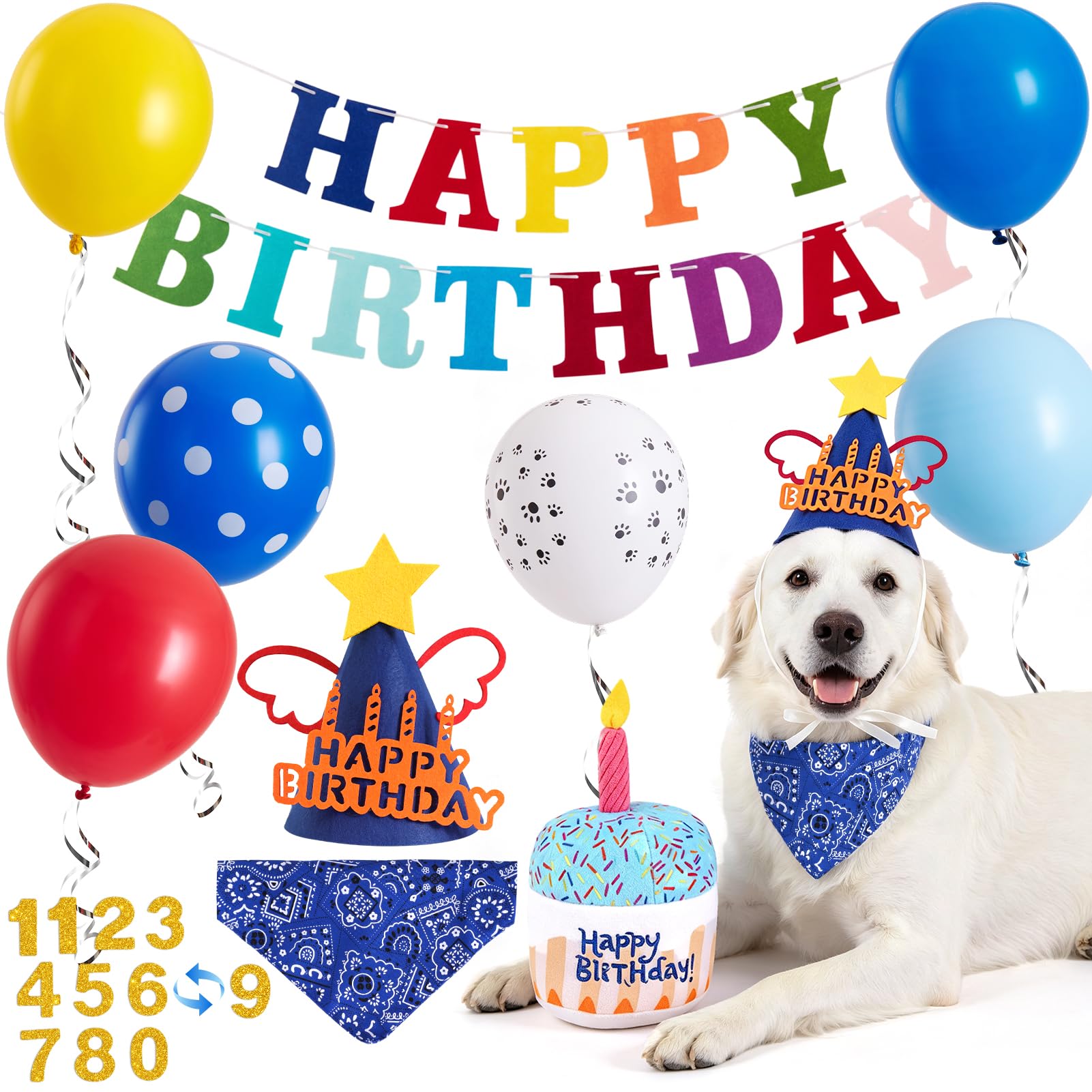 13 PCS Dog Birthday Decorations Dog Birthday Party Supplies Kit Blue