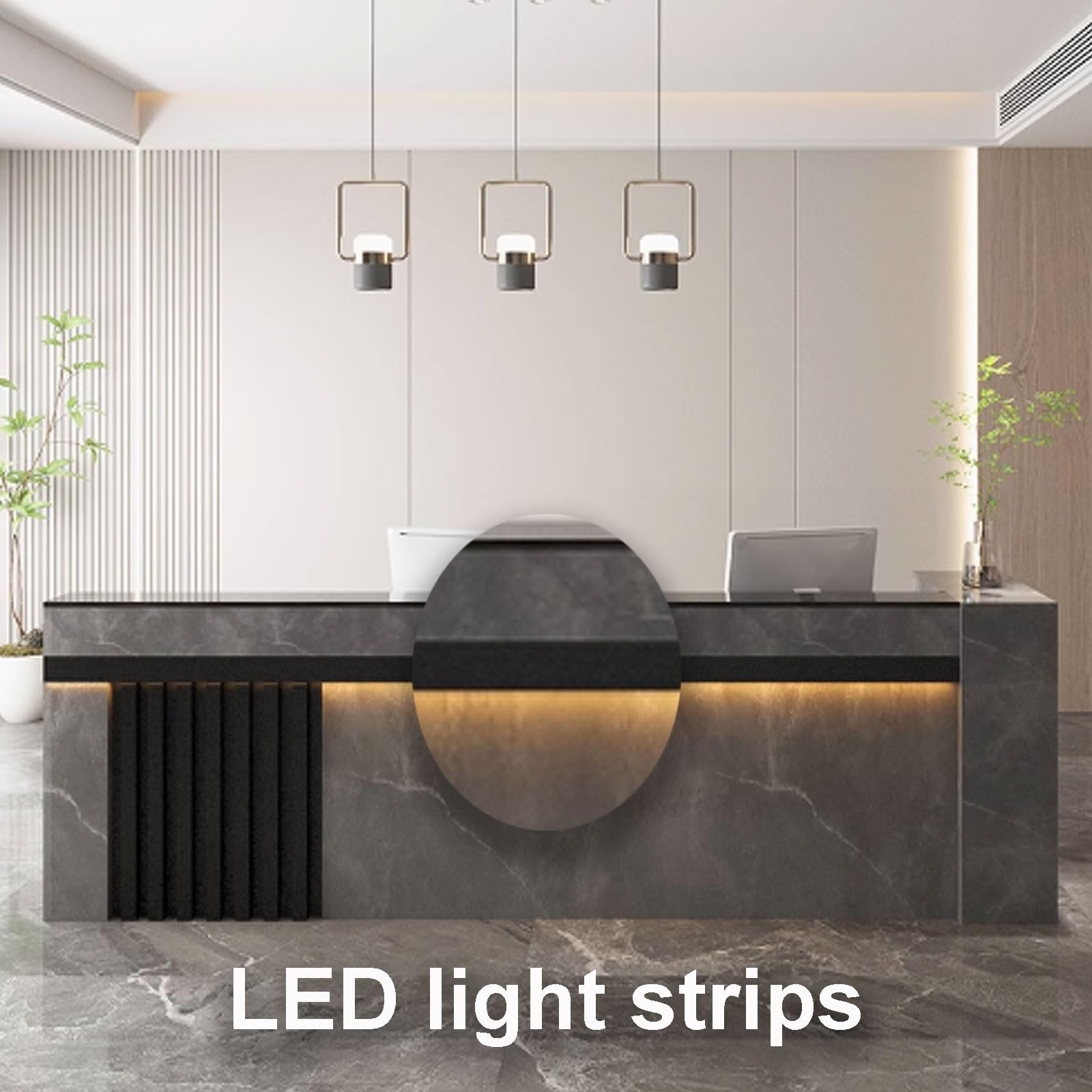 Generico Bancone Reception con Strisce Luminose a LED, Moderno bancone Reception con Spazio di archiviazione per saloni di Bellezza e barbieri, Elegante Tavolo da Ufficio (Bianco e Grigio Chiaro, 1 m
