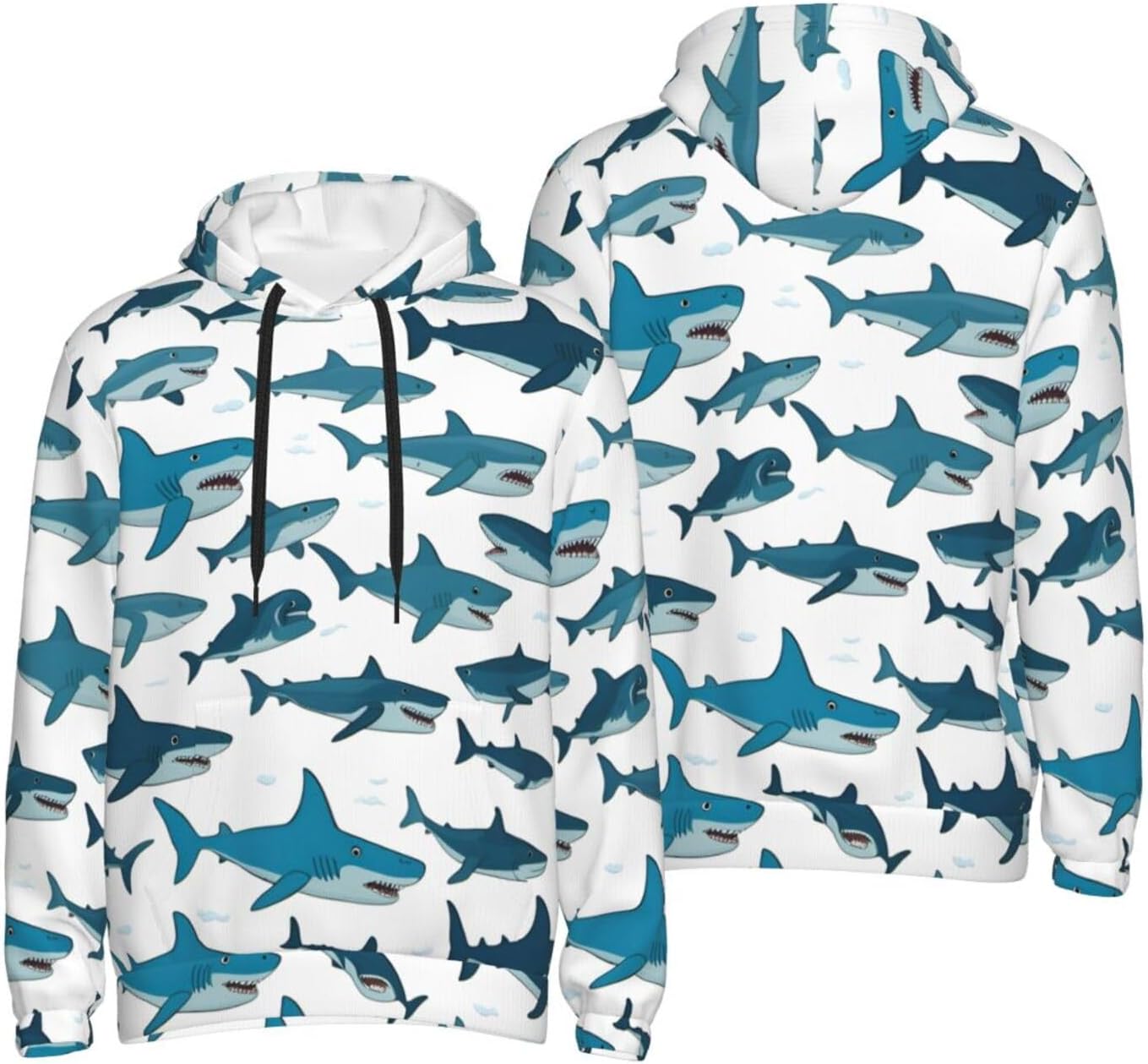 Shark Pattern with Various Gestures print Men's novelty hoodie print sweatshirt for casual pullovers for both men and women Black