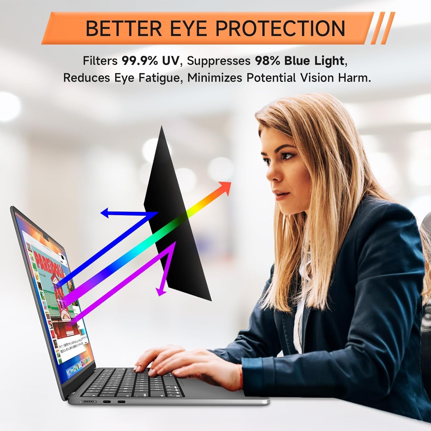 Mamol 360° Privacy Screen for Macbook Pro 13 Inch (2016-2022, M1, M2) & Air 13 inch (2018-2021, M1), Anti Glare Blue Light Filter, Nano No Glue Anti Spy Black Protector for Mac Pro 13'' Laptop — view 4