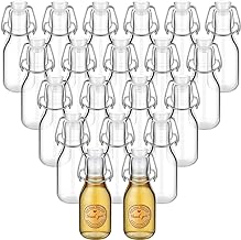 Queekay 20 Pack Mini Glass Bottles with Swing Top Lids and Stickers, Airtight Jars for Vanilla Extract, Party Favors, Homemade Gifts(Cear,4 oz)