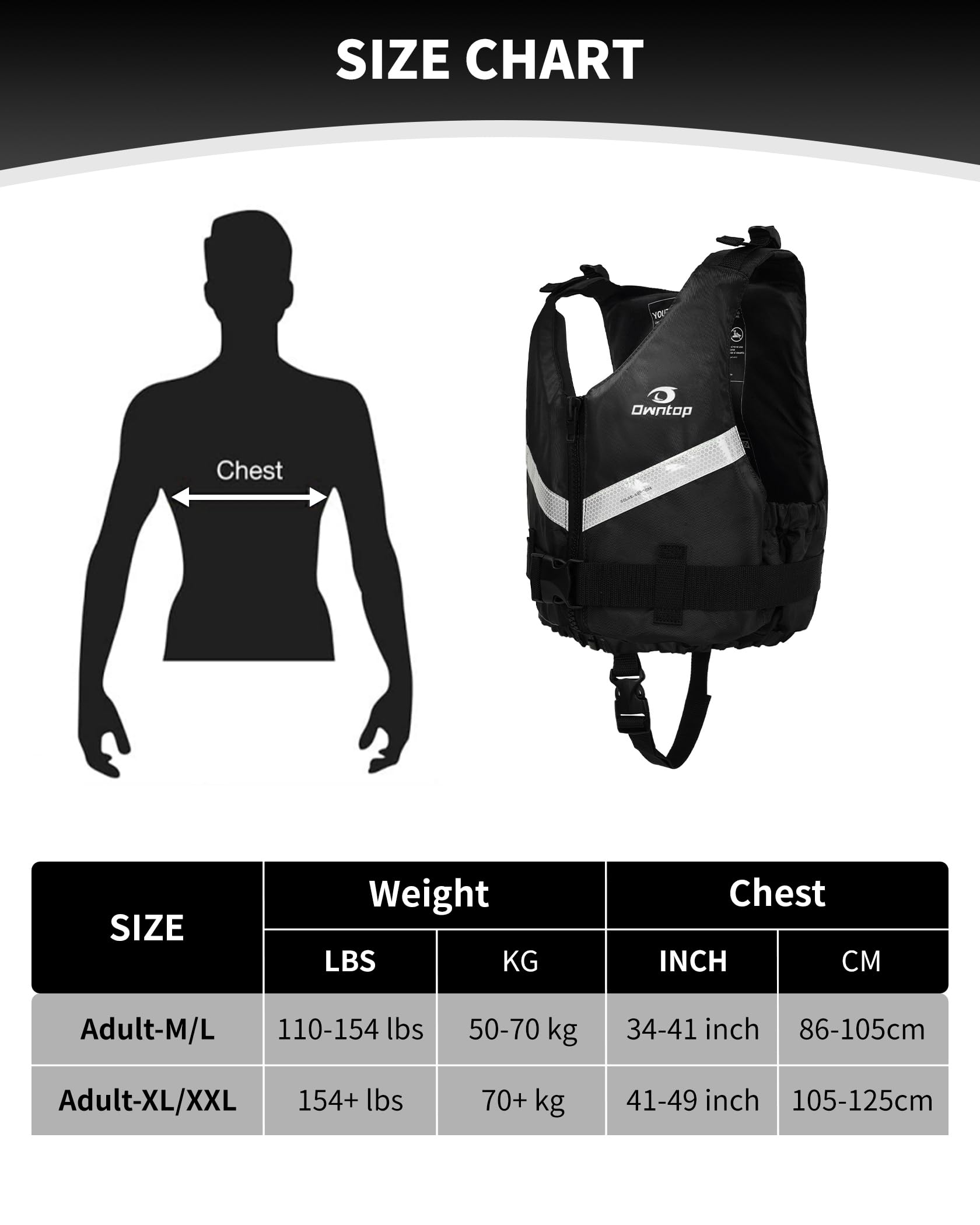 Owntop Aiuto al Galleggiamento per Adulti, Giubbotto Galleggiante Unisex Regolabile con Cinturino Sottogamba Confortevole, Gilet Galleggiante Leggero per Kayak, Pesca e Sport Acquatici - 4