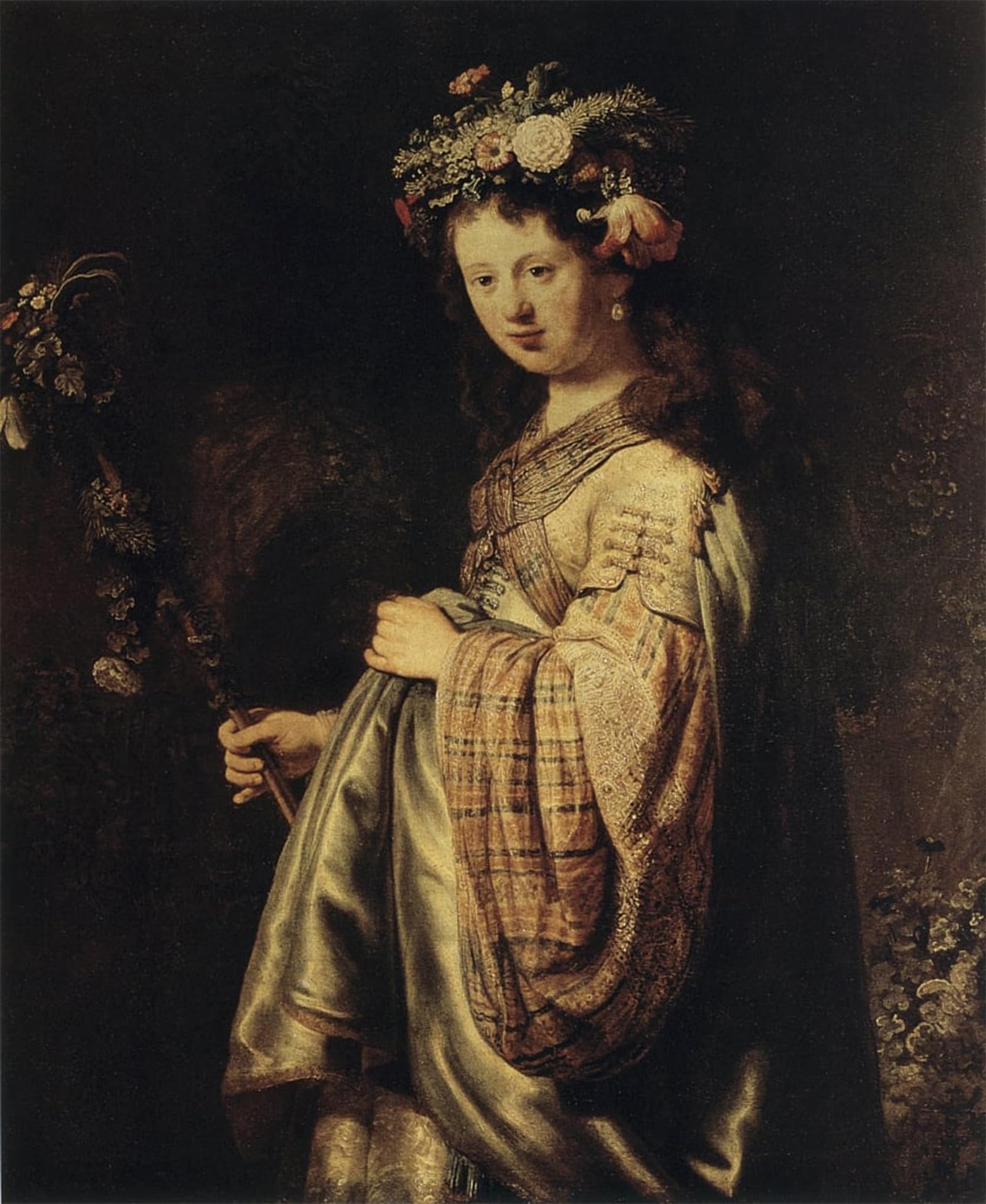 HRJUBWREE Famous Paintings Pictures Artwork Picture Flora, by Rembrandt van Rijn Photo Wall Print for Office Decor 60x90cm