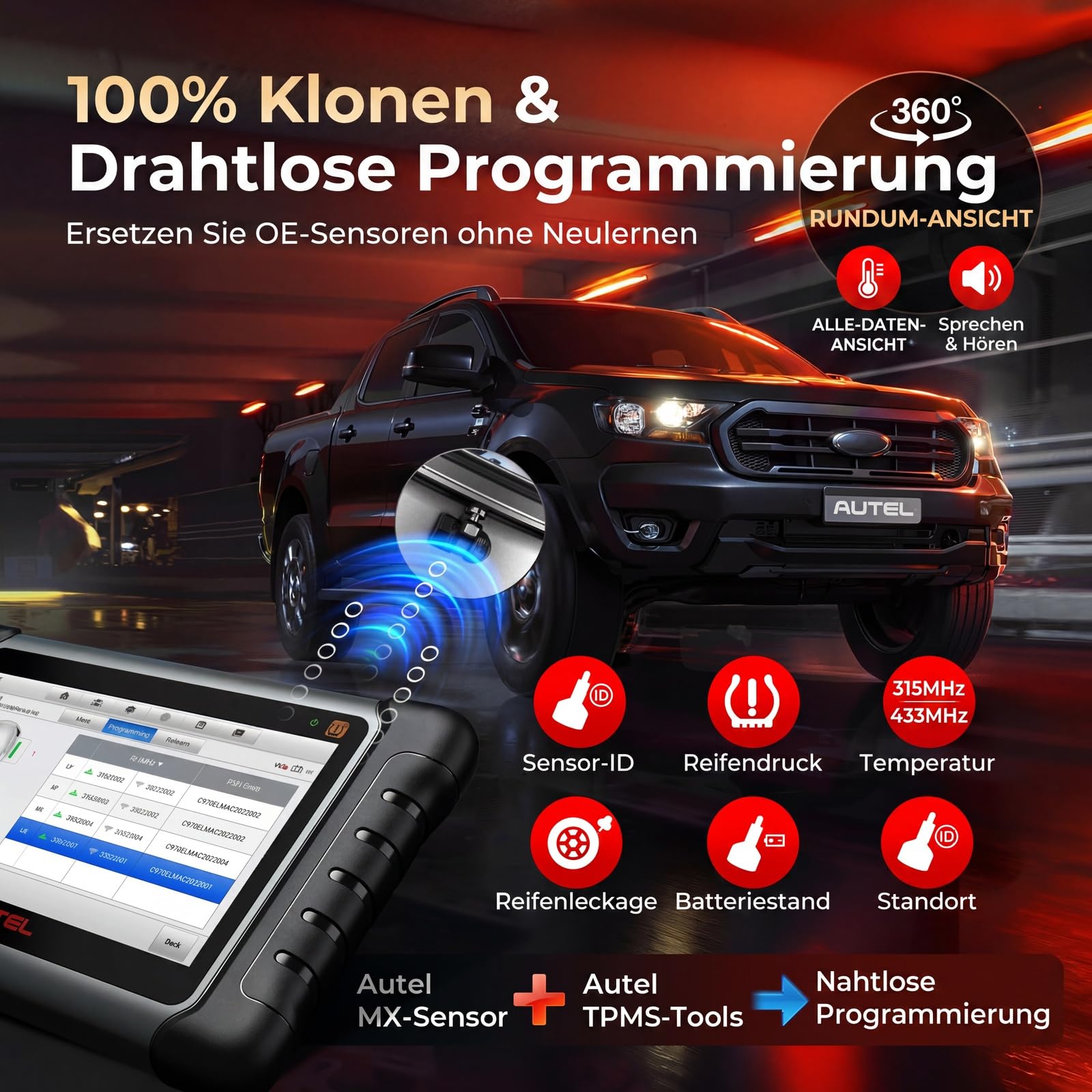 Autel RDKS 2 in1 MX-Sensor Dual-Frequenz, OE-Niveau TPMS-Sensoren für 99% Autos, 100% Programmierbarer Reifensensor, Funktioniert mit TS408S TS501Pro TS508WF TS601 TPMS Werkzeug(Gummiventil, 1 Stück)