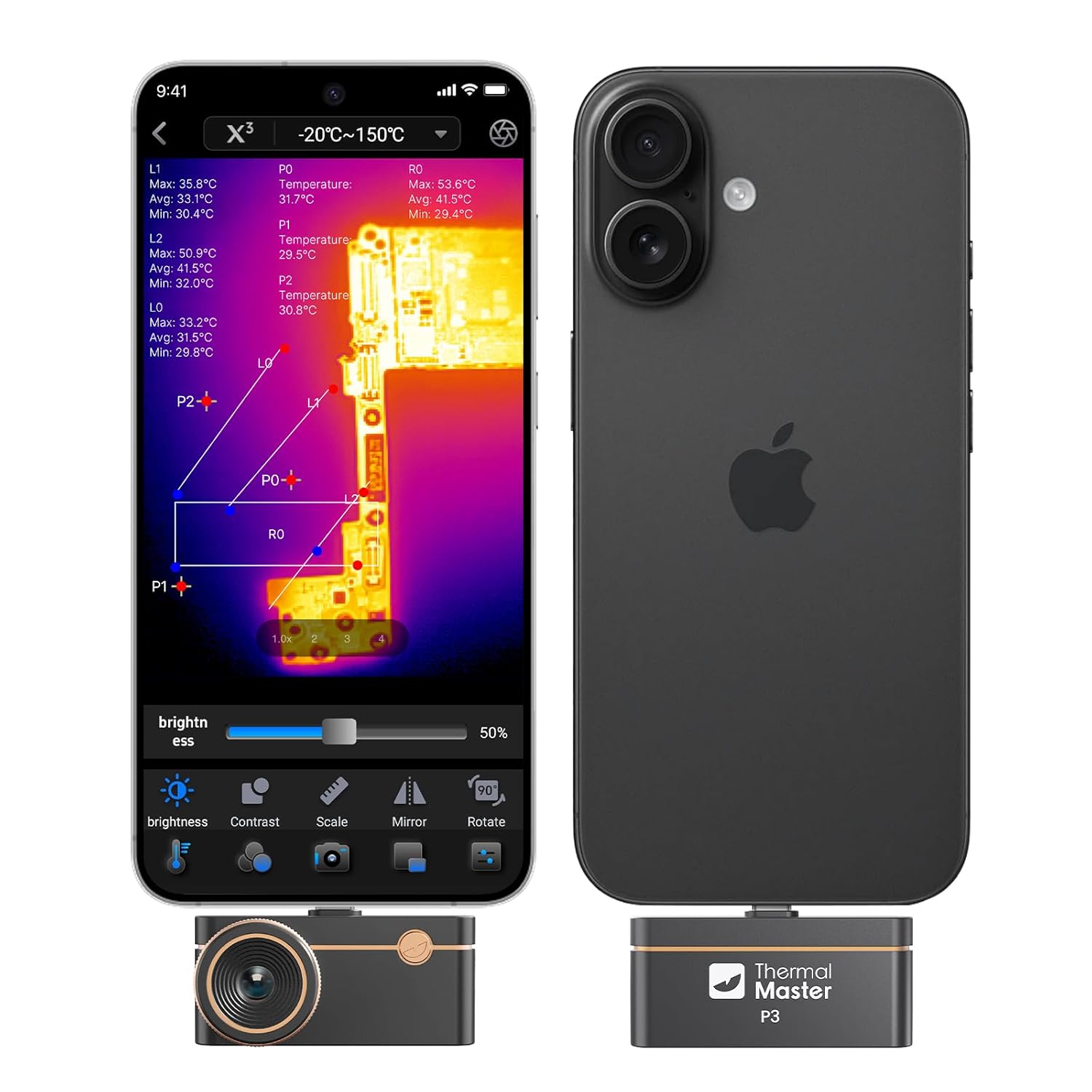 Thermal Camera for Android & iOS, P3 Thermal Imaging Camera with 512×384 X³ IR Resolution, 256×192 IR Resolution, Manual Focus Infrared Camera, -4℉ to 1112℉ Temp Range Thermal Imager