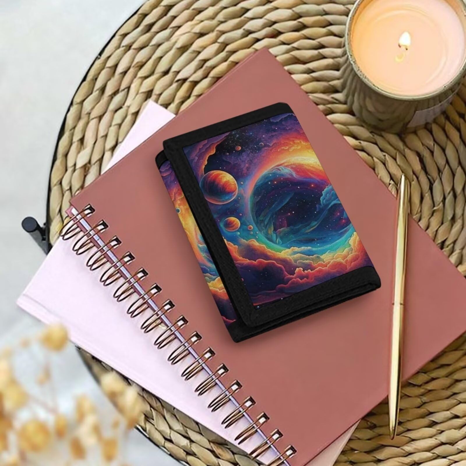 Rshubino Fantasy Cloud Universe Boys Wallets for Kids 6-8 PU Leather Purses for Boys Trifold Wallet with Multiple Card Slots for Festival Holiday Travel Outdoor