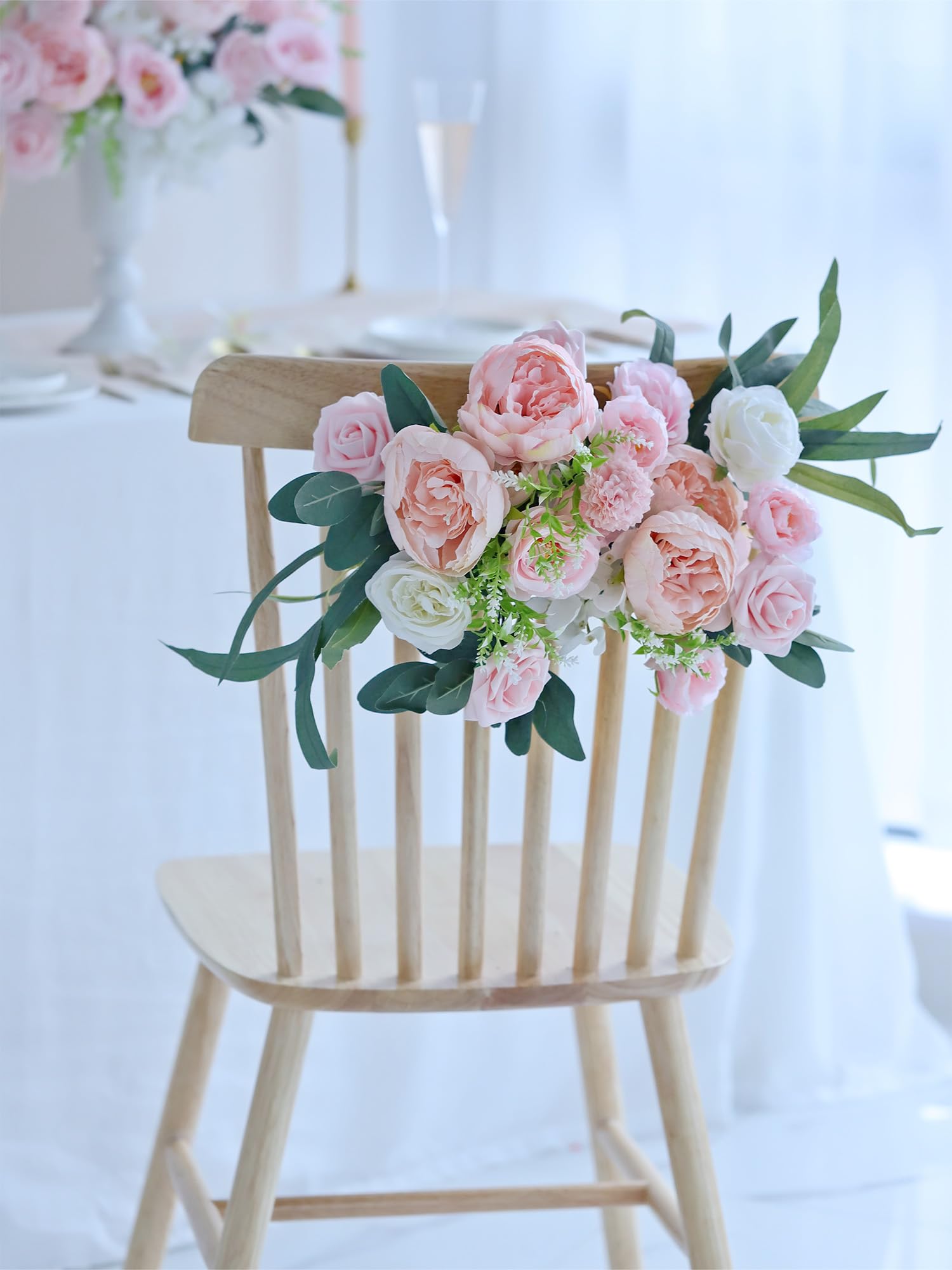 MISSPIN Bouquet Fai Da Te Con Fiori Artificiali – 32 Teste Di Peonie, Rose E Ortensie, Rosa, Per Matrimoni E Centrotavola - 4
